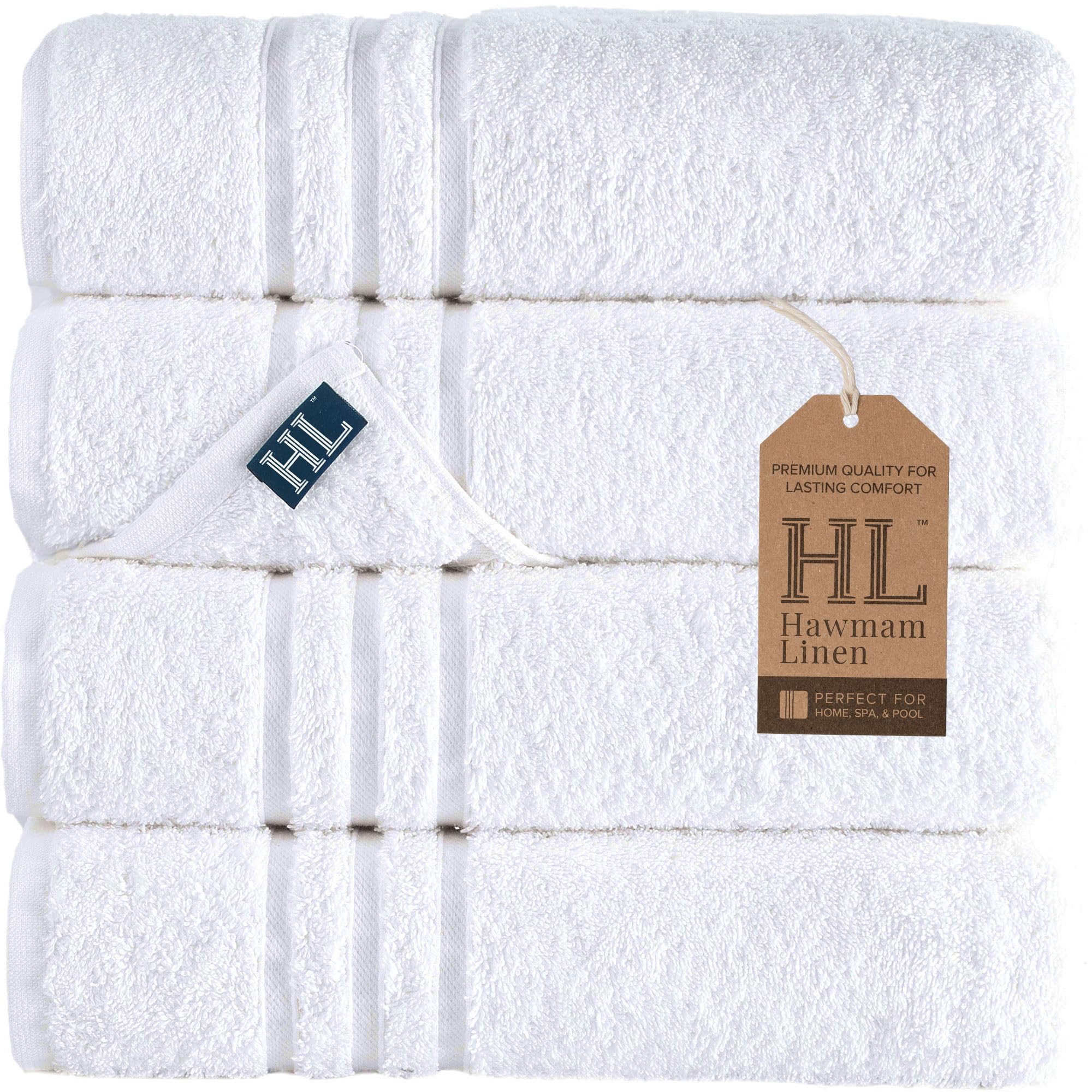 Hammam Linen White Bath Towels 4-Pack - 27x54 Soft and Absorbent  Premium Quality Perfect for Daily Use 100% Cotton Towel 600 GSM
