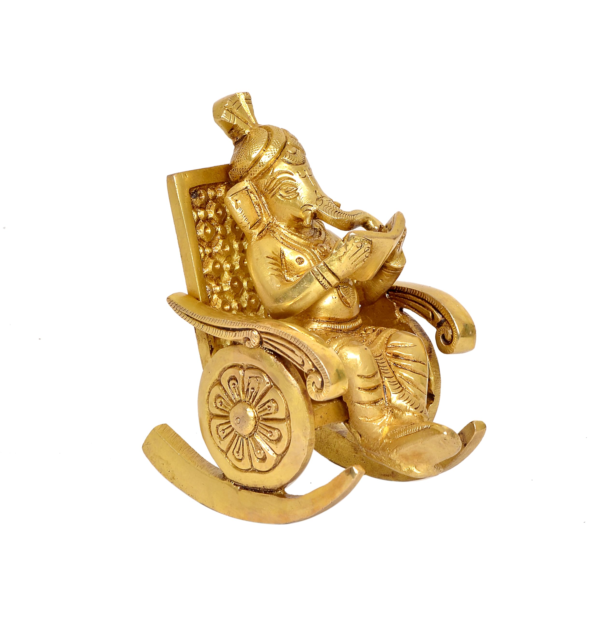 Dattatreya Brass Ganesha Statue Book Reading Turbaned Ganesh Sitting On Chair Sculpture Golden (Height 5 Inch)