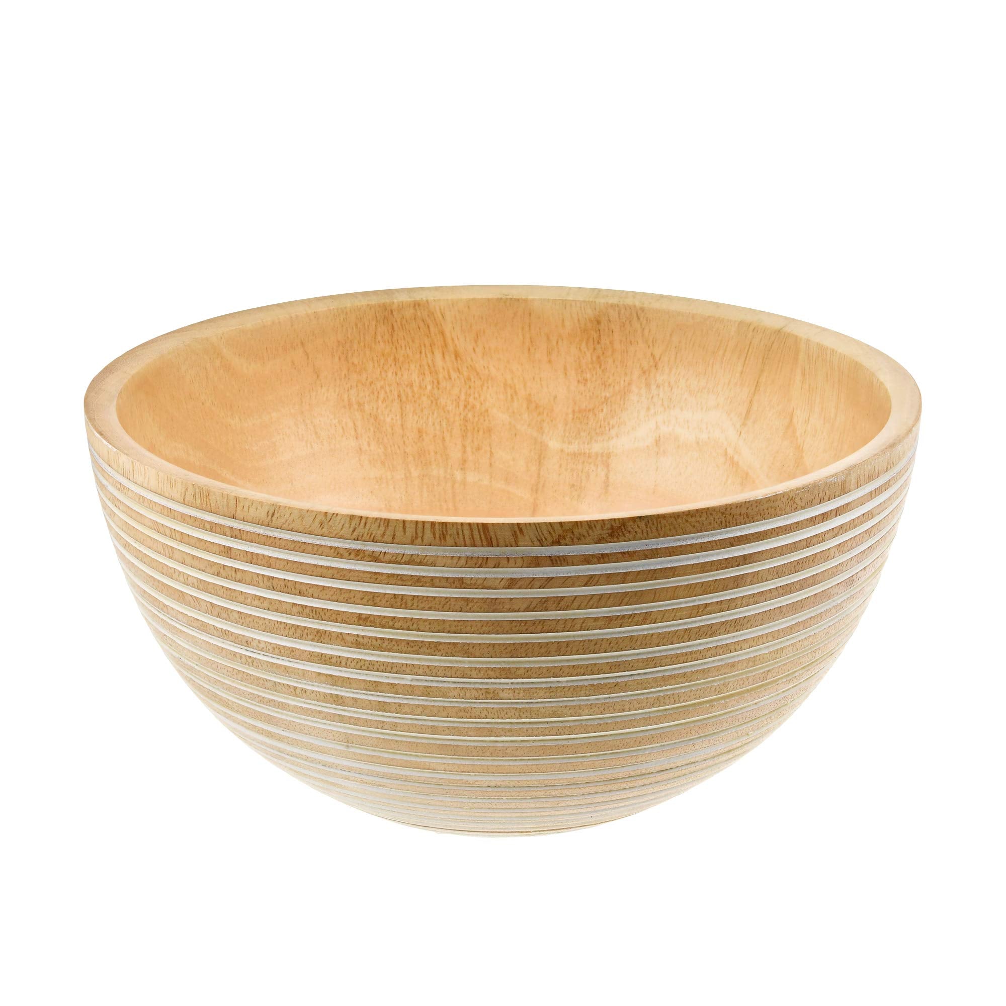 Aeravida Nature Inspired Hand Carved Natural Mango Wood Serving Or Salad Bowl With Etched Stripe Pattern For Sustainable & Styli