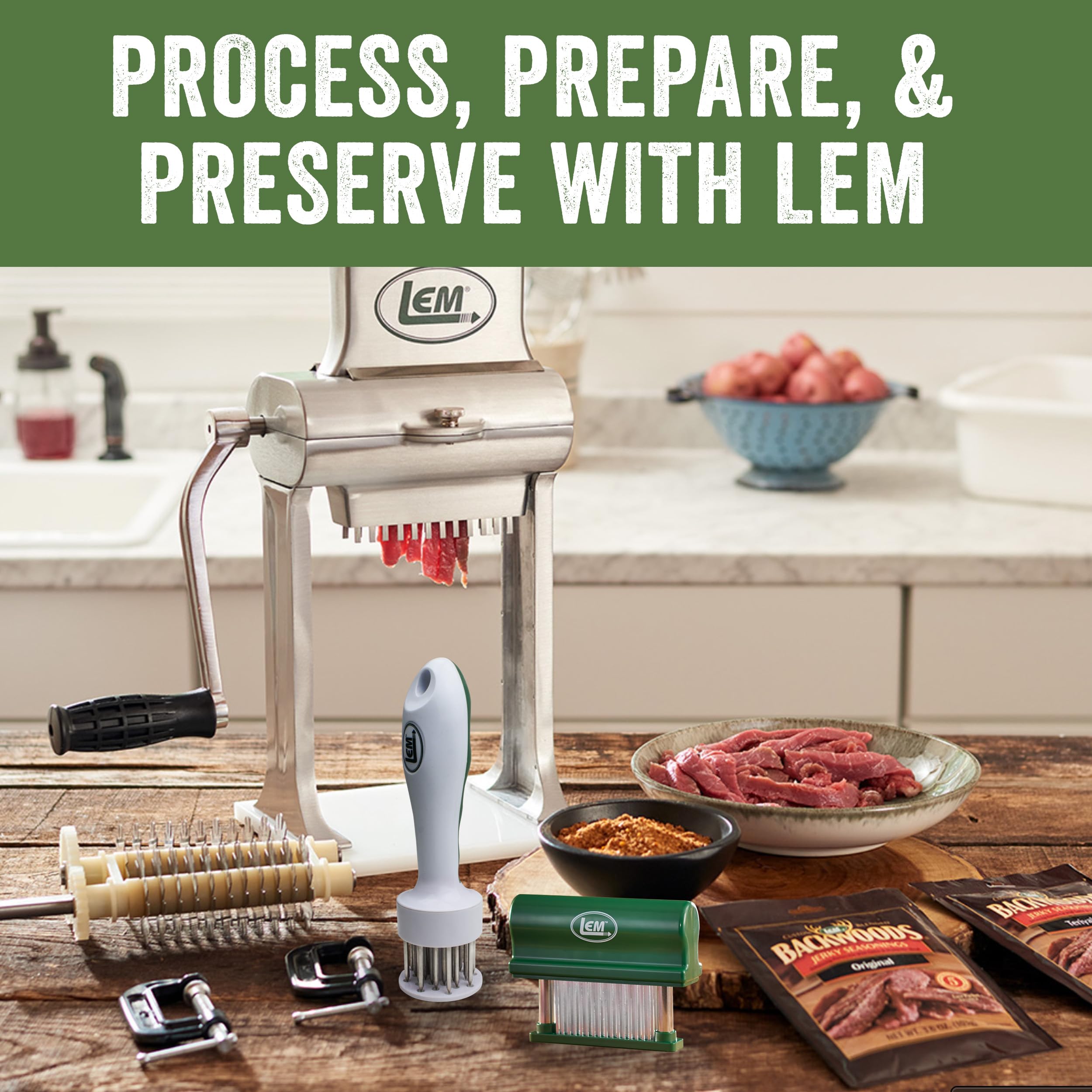 Lem Products Hand Held Tenderizer With 48 Blades, Stainless Steel And Plastic, Green