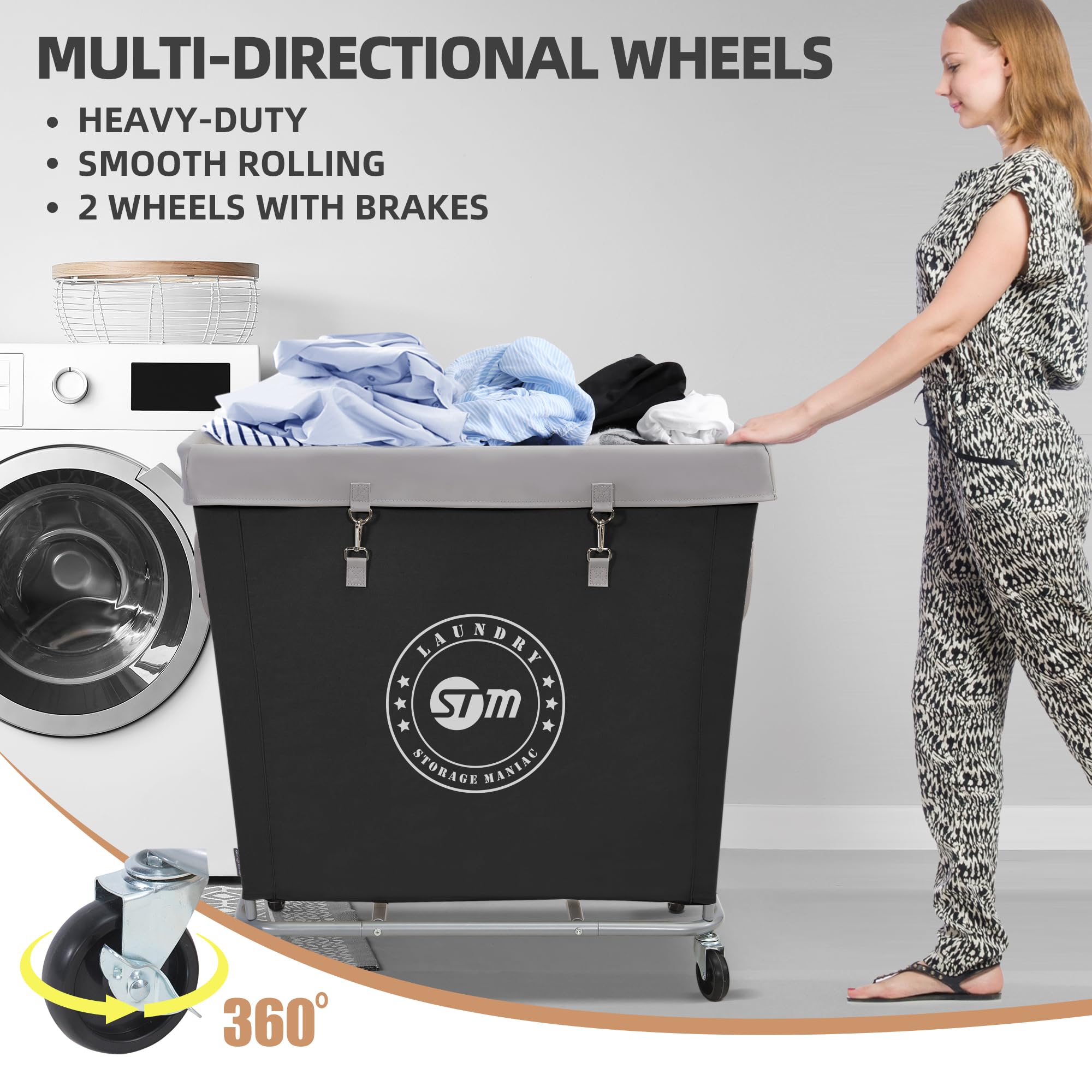 Storage Maniac Commercial Laundry Hamper With Heavy Duty Steel Frame, 320 L Industrial Laundry Basket Cart With Wheels For Hotel