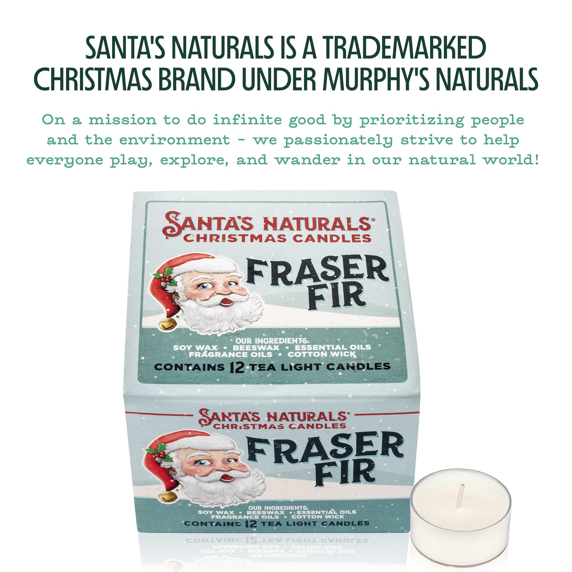 Santa s Naturals Fraser Fir Christmas Tea Light Candles for Holidays & Gifts, Fresh Cut Tree Scent, Soy & Beeswax Blend, 4-Hour