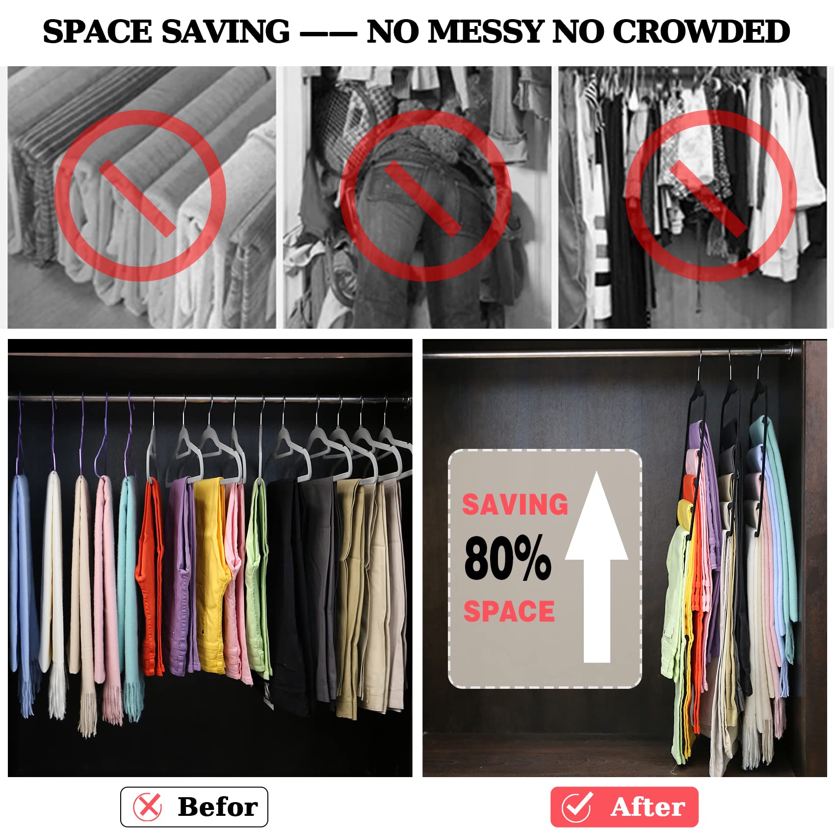 Closet Organizers and Storage 3 Pack Velvet Pants-Hangers-Space-Saving Non Silp 5 Tier Scarf Jeans Organizer Dorm Room Essentials for College Students Girls Boys Guys Organization and Storage