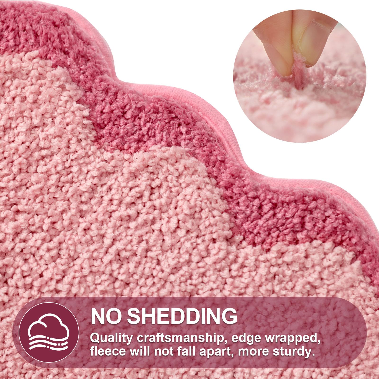 Ortigia Cute Pink Scalloped Bath Mat, Fun Plush Microfiber Scallop Bathroom Rugs Non Slip Washable Quick Dry Absorbent, Bathmat
