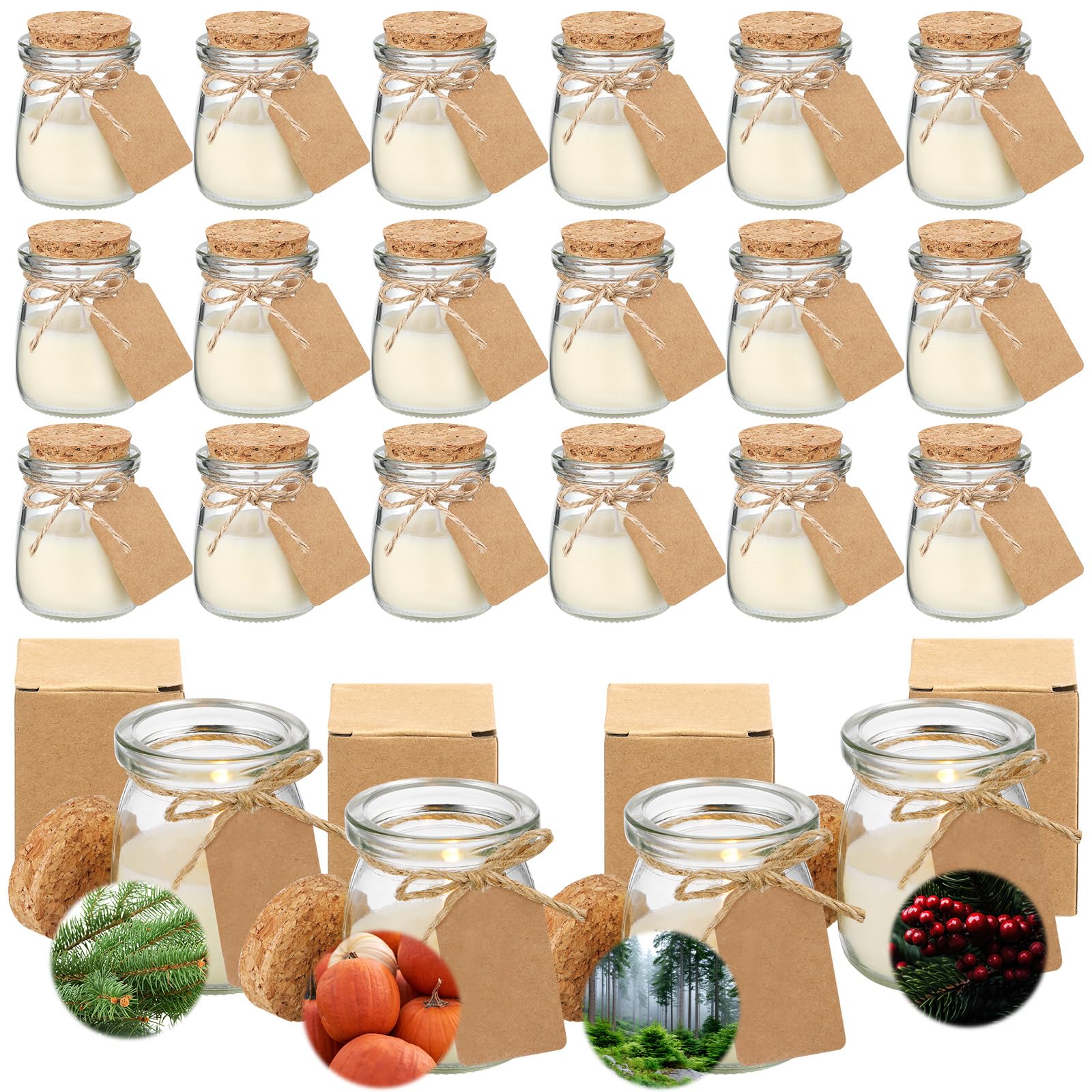 MTLEE 24 Pcs Christmas Jar Candles Thanksgiving Candles Natural Wax Jar with DIY Tag Cards Holiday Gift for Christmas Friendsgiv