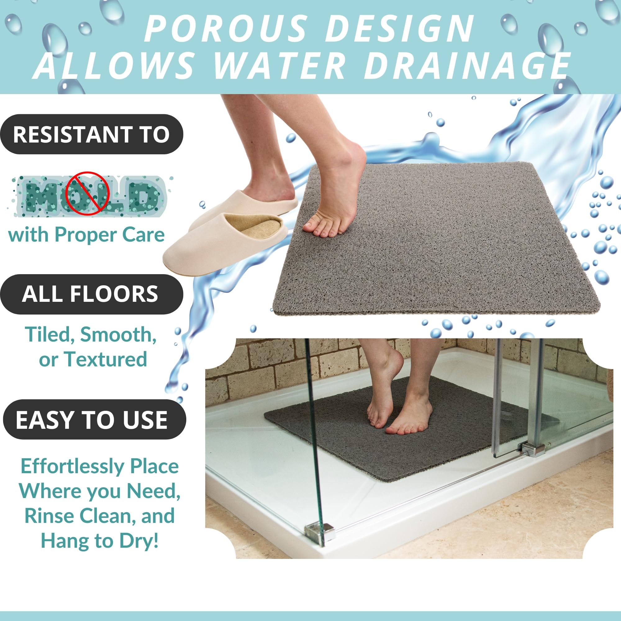Enkosi Square Shower Mat Non Slip - Loofah Shower Mats For Showers Anti Slip - Bathroom Shower Mat - Non Slip Shower Mats - Non