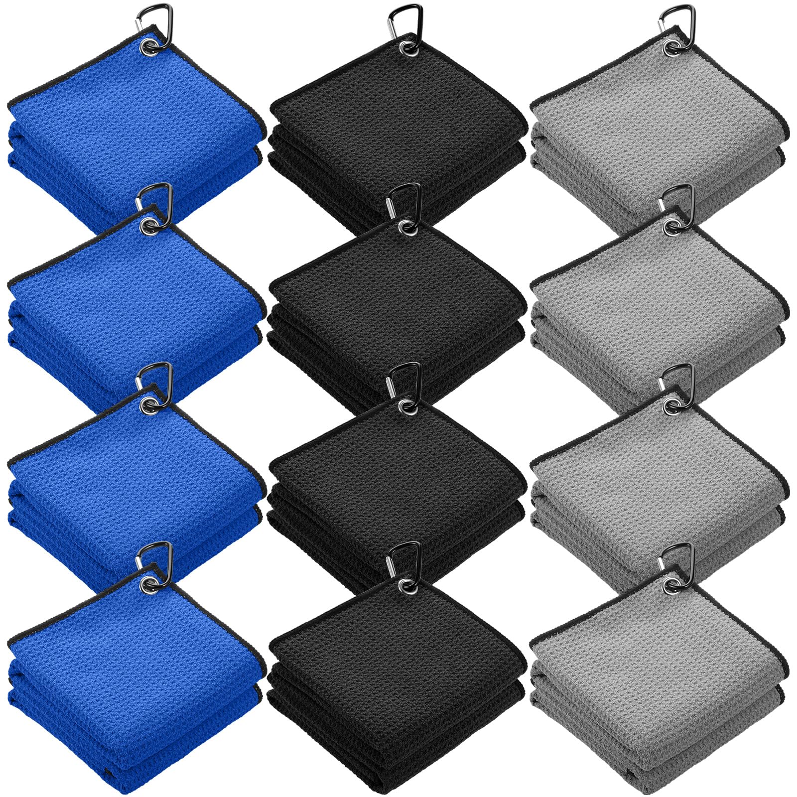 Batiyeer 6 Pcs Golf Towel Bulk for Golf Bags Microfiber Fabric Towel with Clip Waffle Pattern, Fitness, Camping, Hiking, Yoga (B