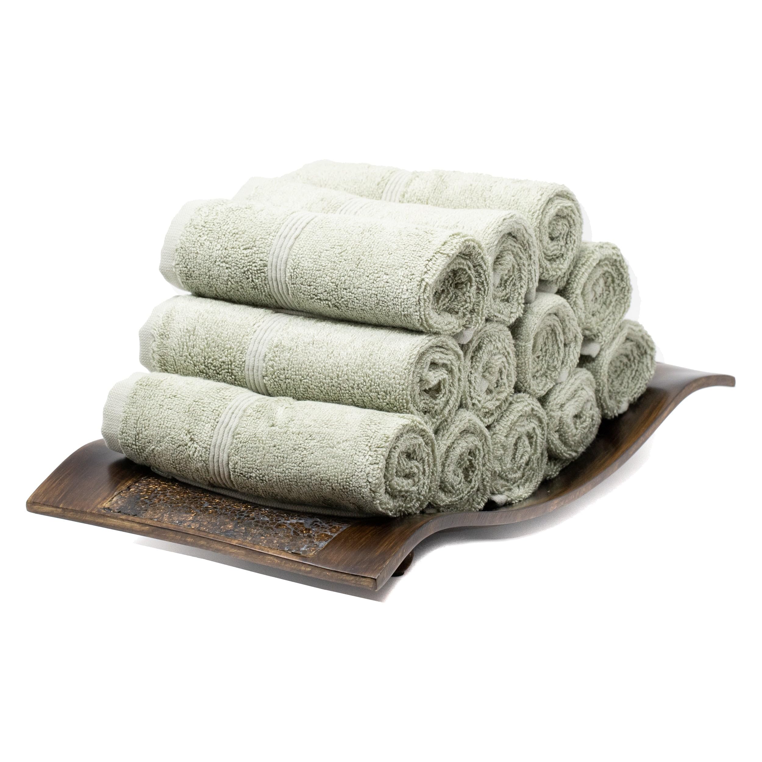 Mosobam Luxury Turkish Towels Set Of 12 Washcloths 13X13 Seagrass Green 700 Gsm Bamboo Viscose & Aegean Turkish Combed Cotton