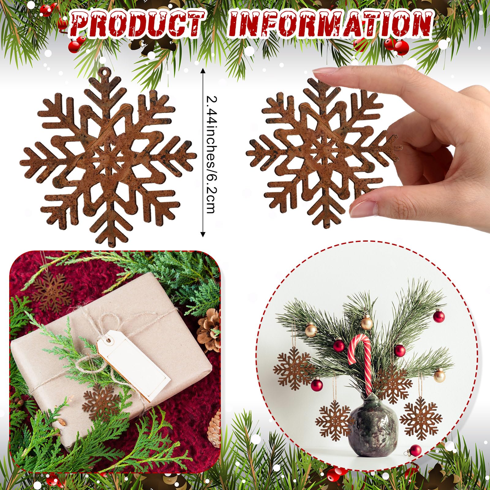 Vercraft 50 Pcs Christmas Rusty Snowflakes Metal Snowflake Decorations for Christmas Metal Snowflakes Ornaments for Winter Indoo