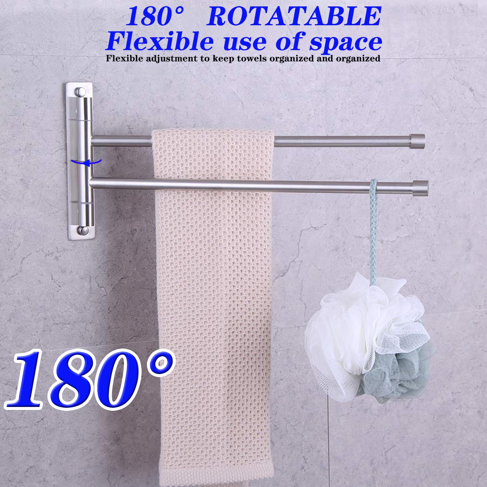 GERZWY Bathroom Swing Arm Towel Bars 2-Arm Wall Mount Stainless Steel Bath Towel Rack Hanger Towel Holder Organizer Brushed Finish