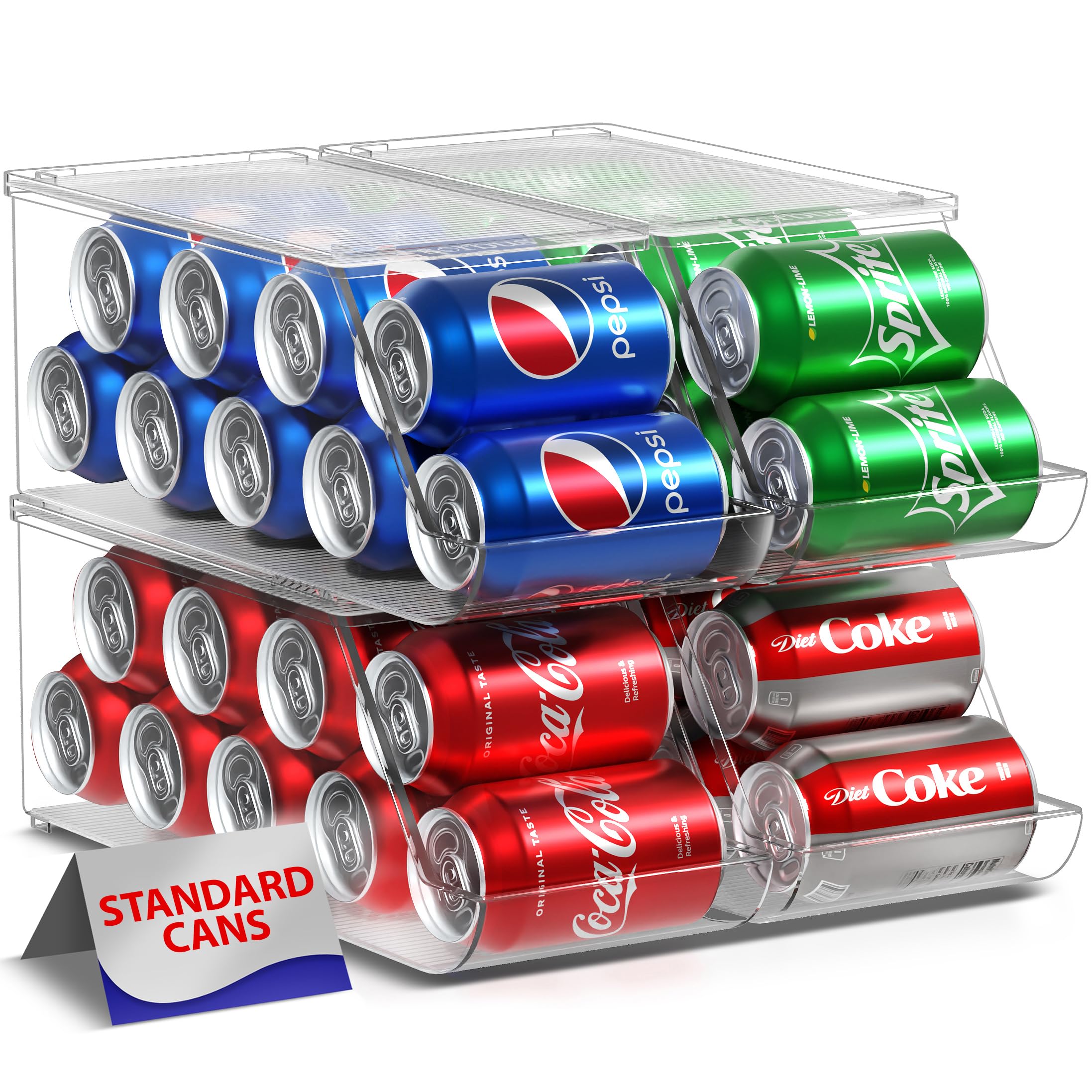 Sorbus Soda Can Organizer for Refrigerator - Stackable Can Holder Dispenser with Lid for Fridge, Pantry, Freezer - Holds 9 Cans 