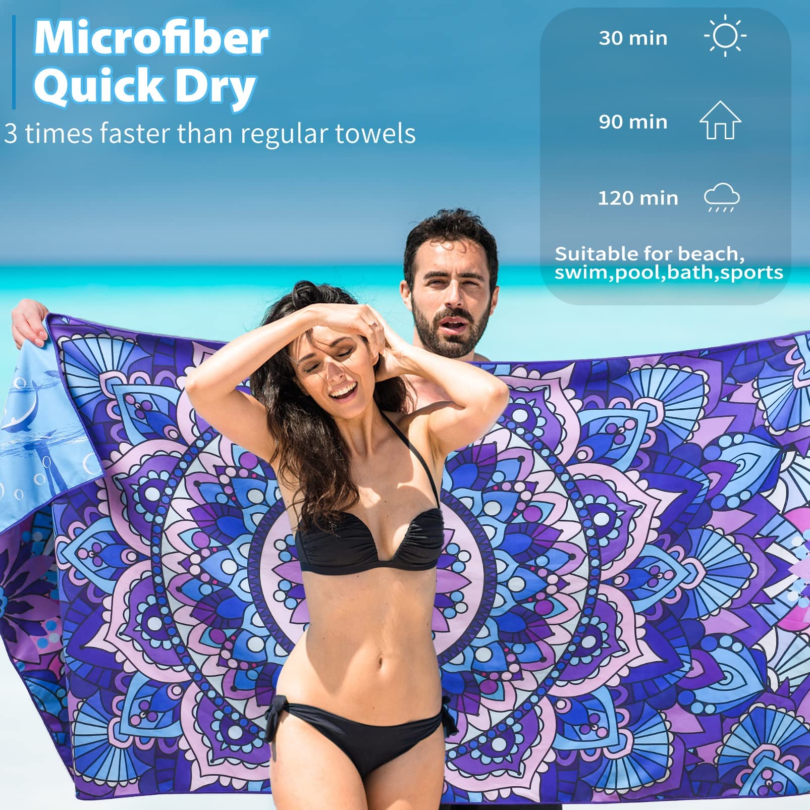 4 Pack Microfiber Thin Beach Towel Lightweight 71x32 Extra Large Sand Free Soft Towels Quick Dry for Travel Pool Yoga Gym Sports
