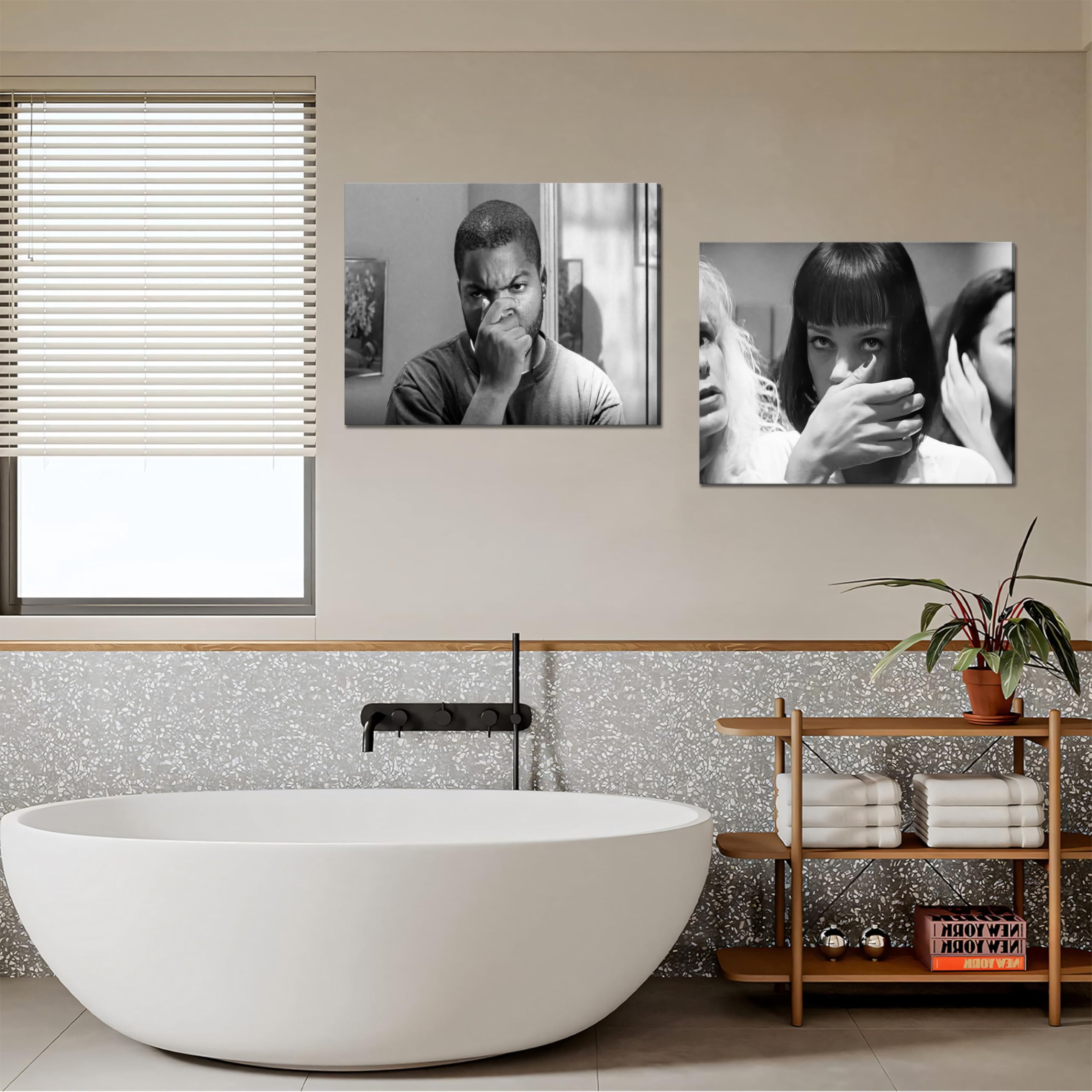 Funny Bathroom Decor Wall Art For Room Aesthetics Set Of 2 - Black And White Wall Art Comedy Movies Posters Scenes Canvas Prints