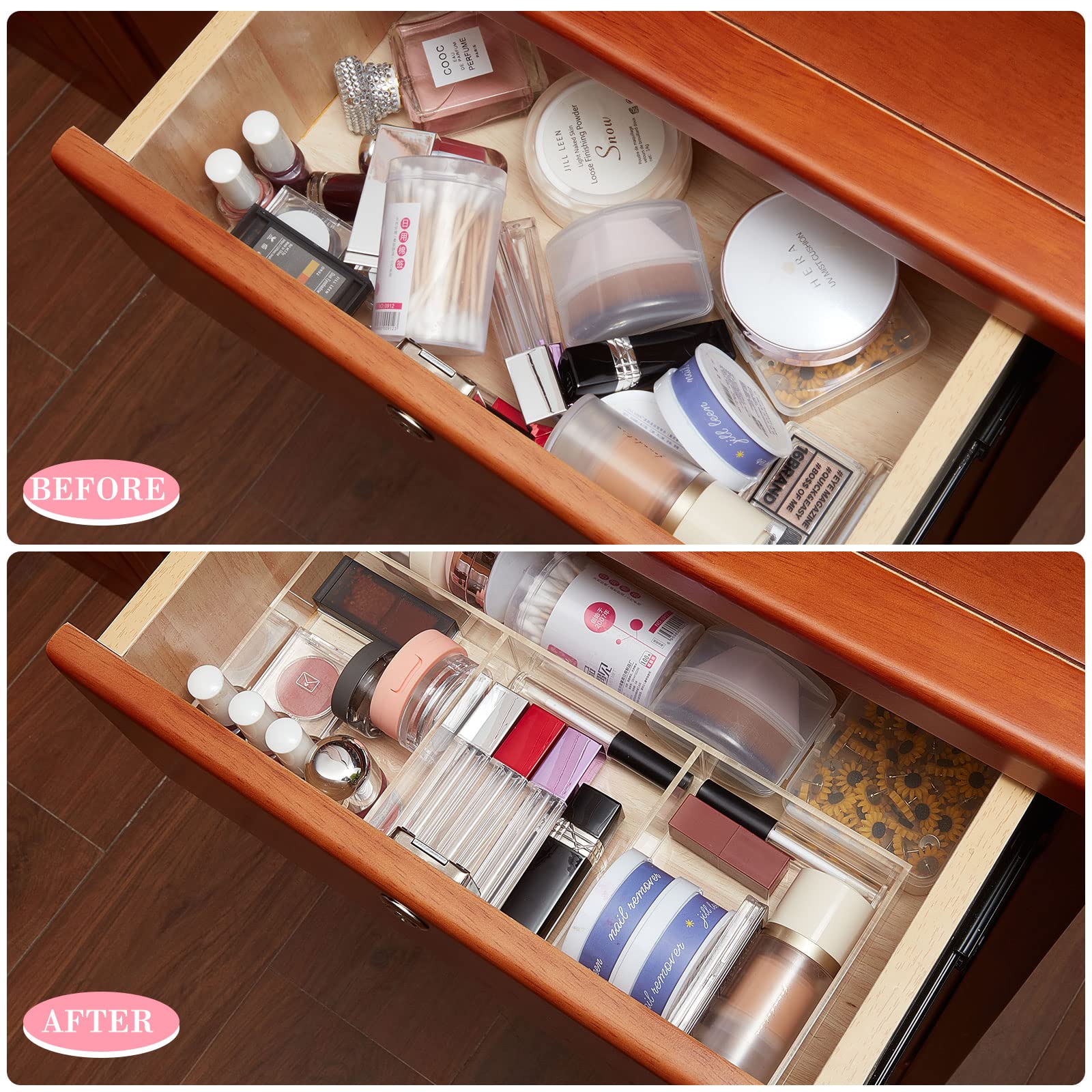 Clear Drawer Organizer 2 Pieces 6 Section Clear Desk Organizer With Dividers 3 Section Acrylic Makeup Tray Divided Clear Drawer