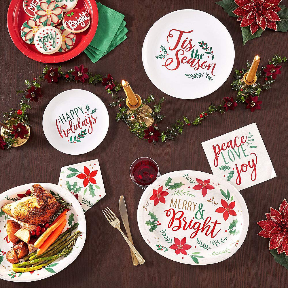 Multicolor Christmas Wishes Oval Paper Plates - 12'' (Pack Of 8) - Durable & Eco-Friendly Material - Perfect For Holiday Parties