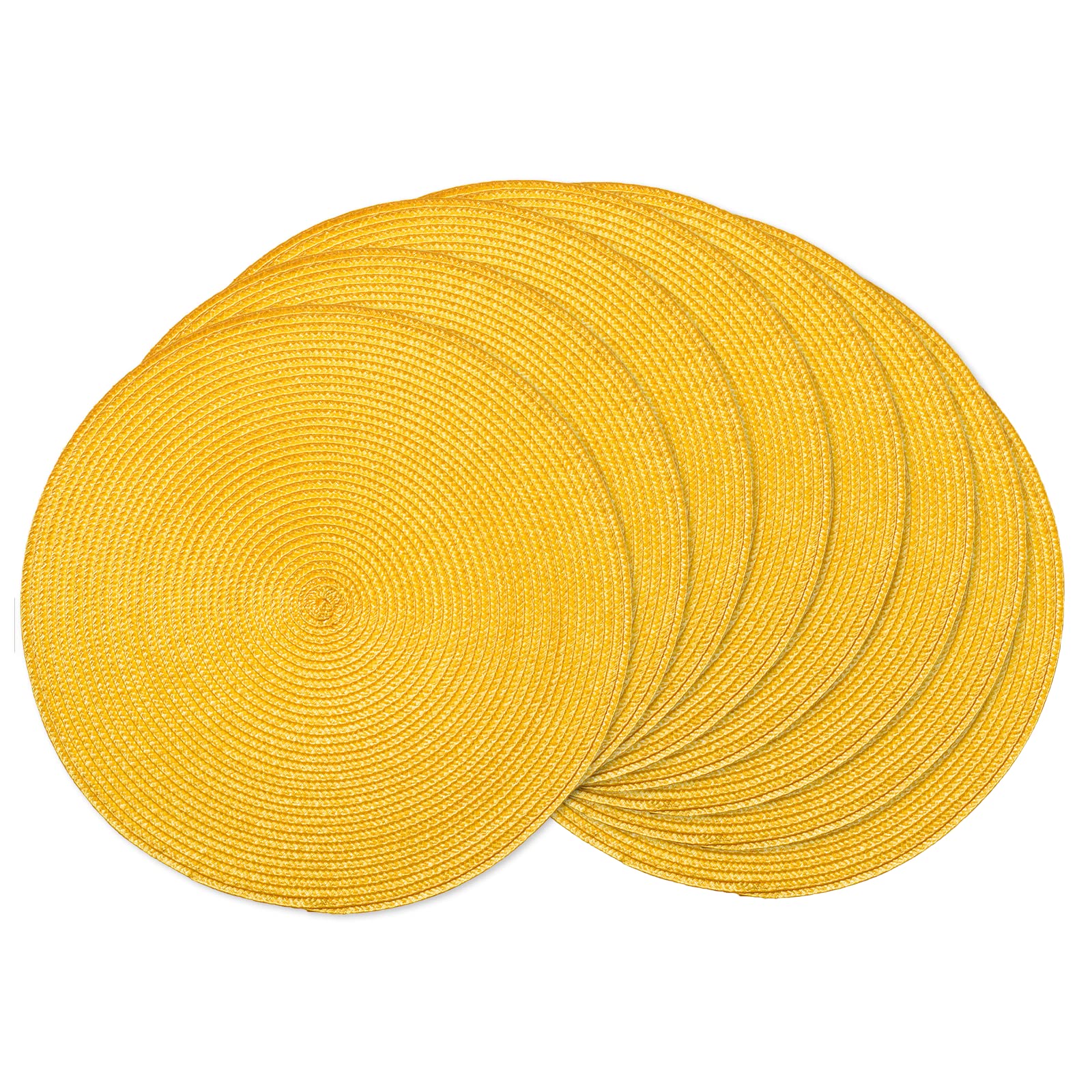 Ahhfsmei Round Braided Placemats 15 Inch Round Table Mats For Dining Tables Natural Woven Heat Resistant Place Mats Set Of 8 (Ye