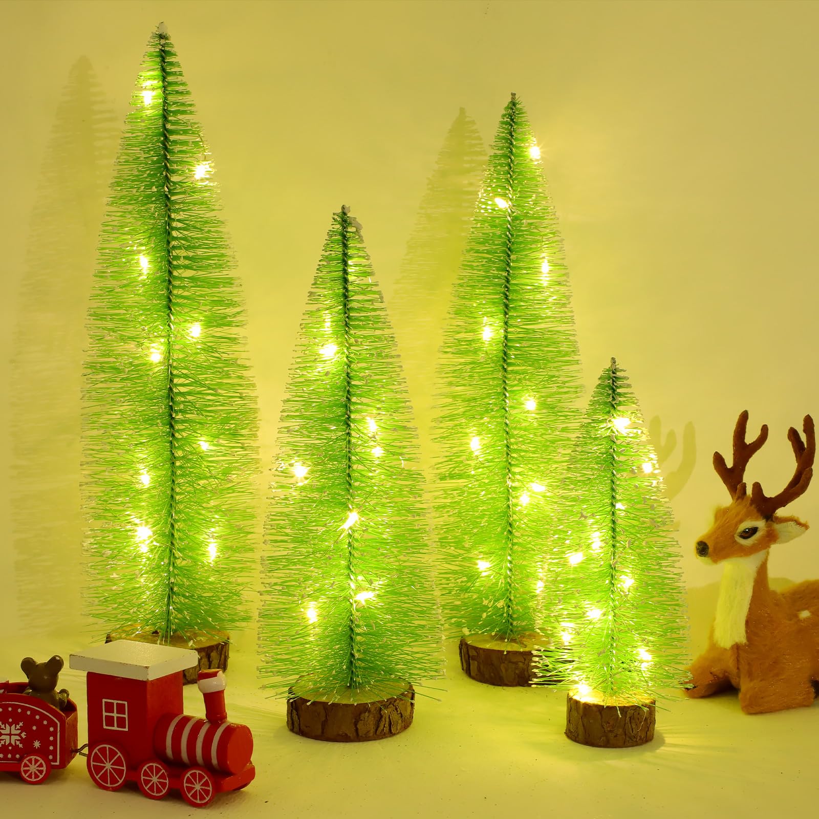 4PCS Mini Christmas Tree, Gringchs Christmas Tree, Bottle Brush Trees Table Top Decorations, Desktop Miniature Pine Trees Xmas H