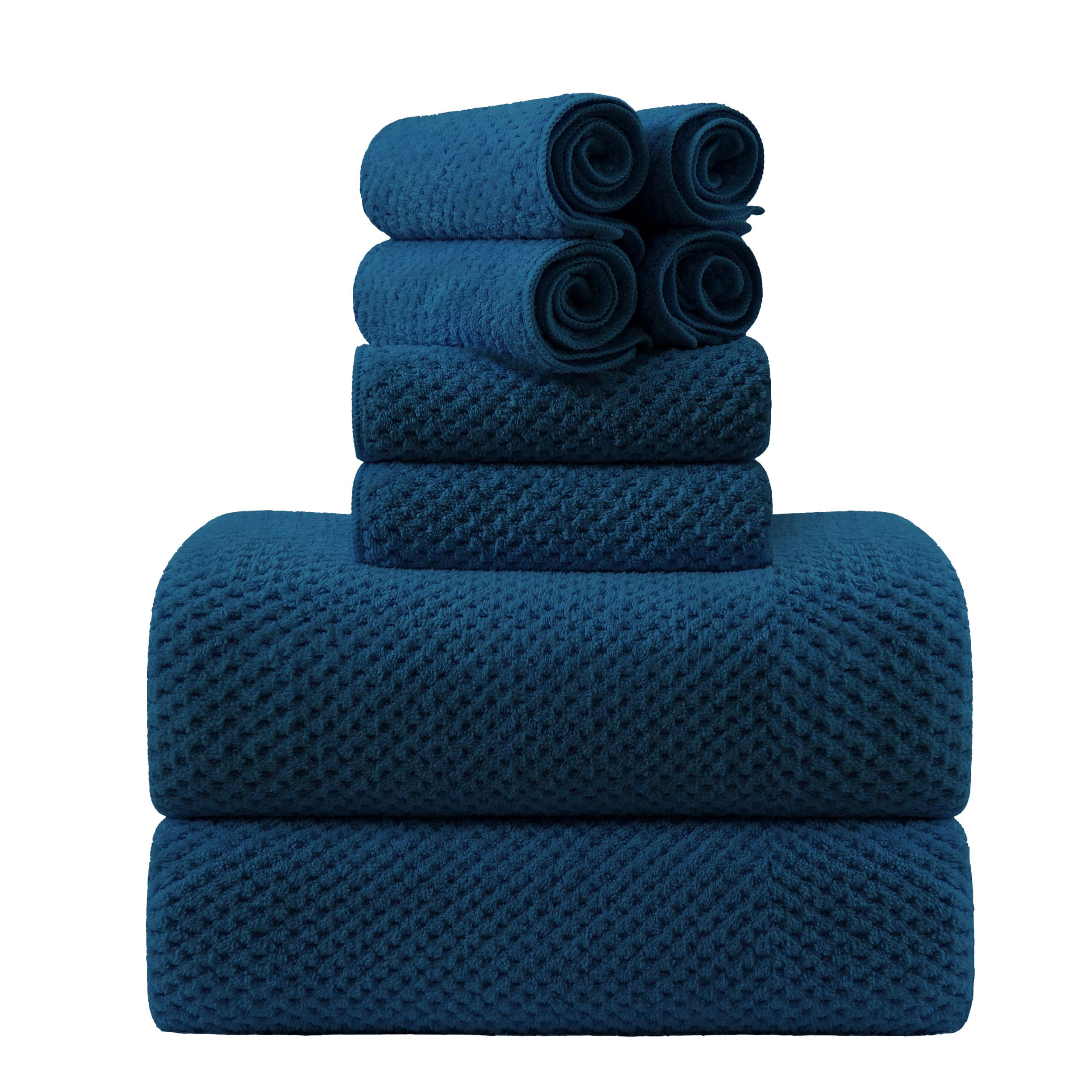 8-Piece Navy Bath Towel Set  2 Extra Large Bath Towel Sheets  2 Hand Towels and 4 Washcloths - Highly Absorbent Quick Dry Microfiber Ultra Soft Towel Set for Bathroom  Waffle Weave Design  Pack of 8