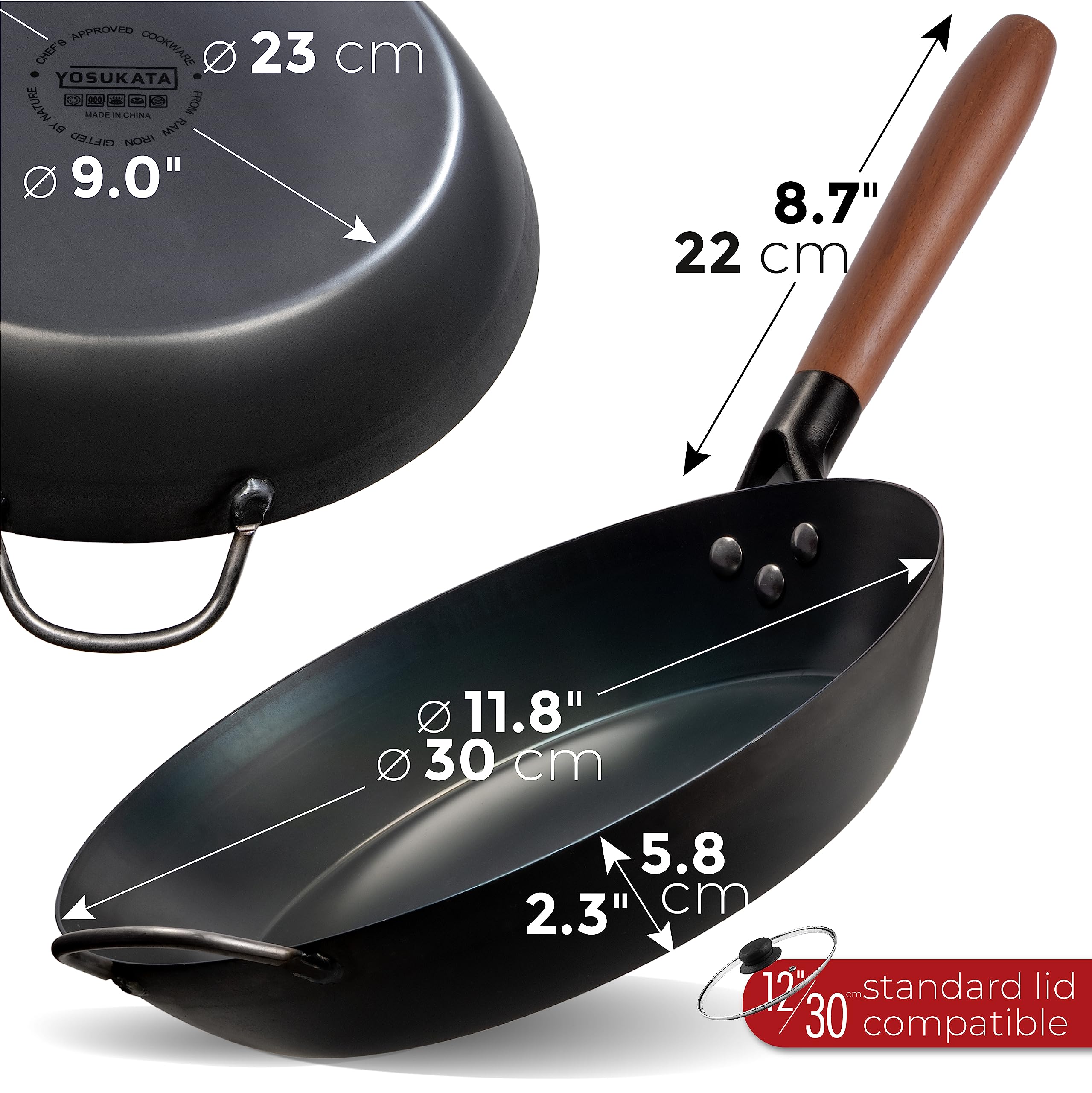 Yosukata Coating-Free Carbon Steel Pan - Durable 11.8 Inch Frying Pan - Pans For Cooking Healthy And Delicious Meals - Carbon St