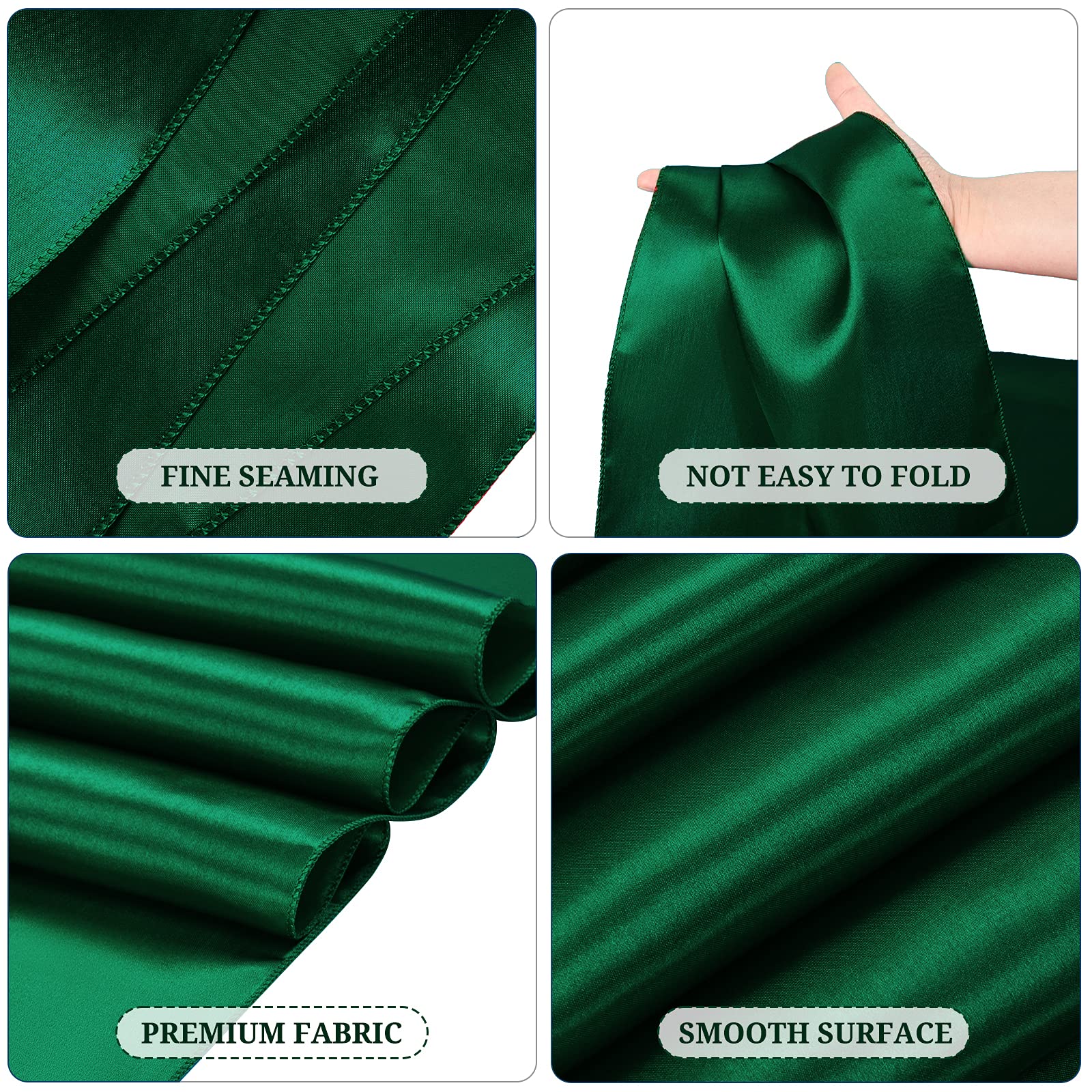 15 Pack Satin Table Runners Forest Green 12 X 108 Inch Long Table Runners For Rectangle Round Tables,Smooth Table Runner For Wed
