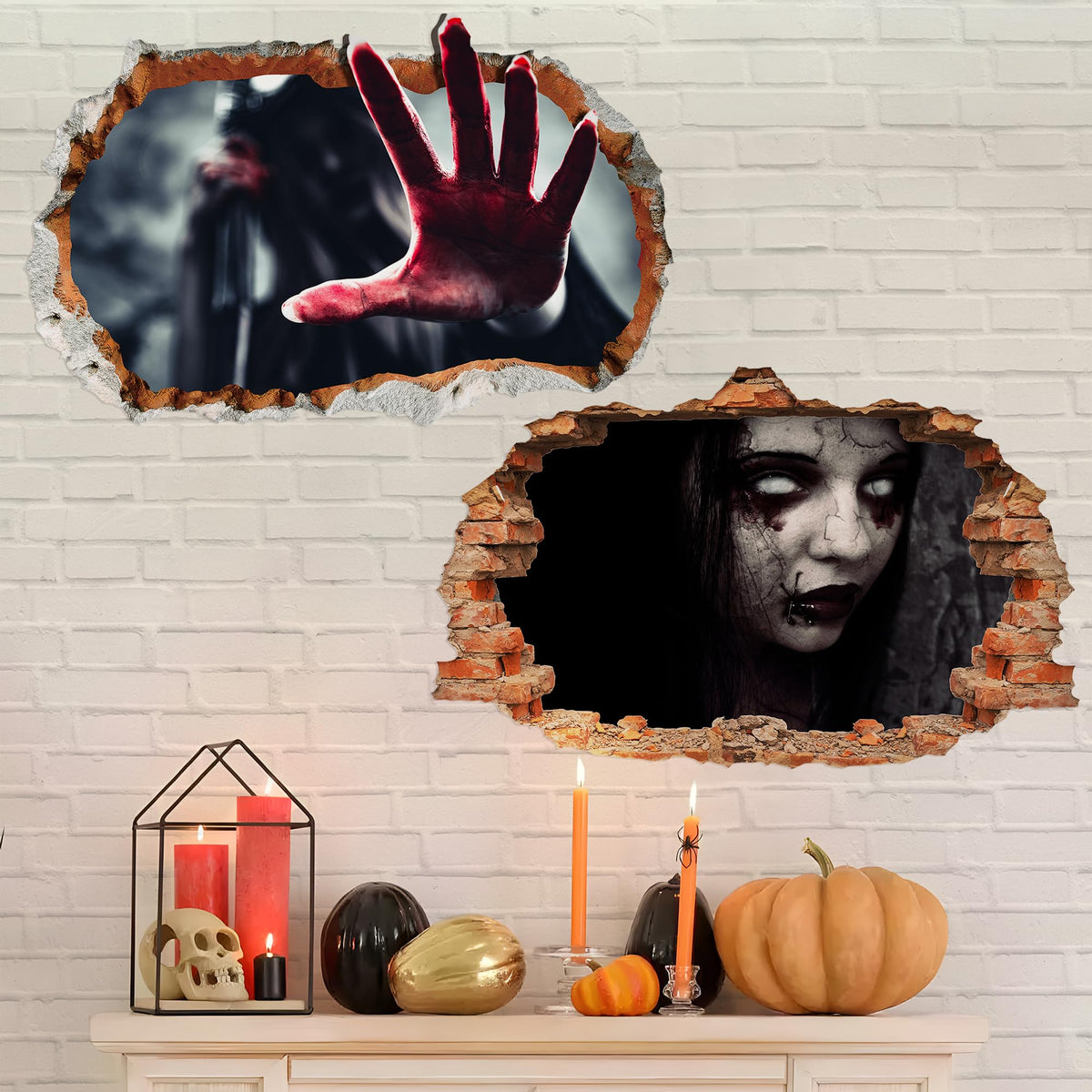 Katchon, 3D Halloween Wall Decals - Large 24 Inch, Pack Of 2 | Scary 3D Halloween Wall Stickers, Halloween Decorations Indoor |