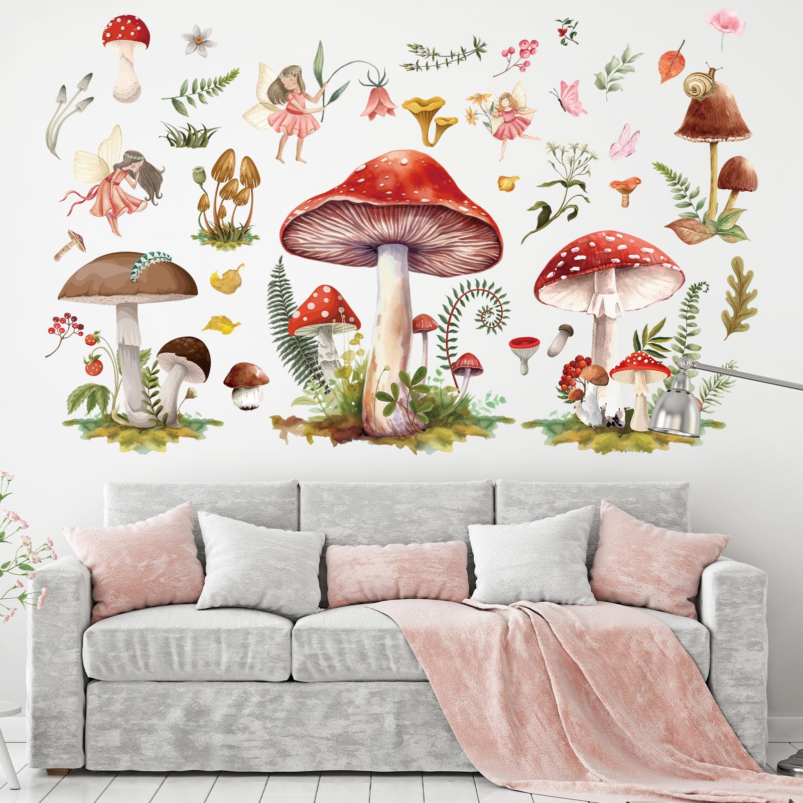 Wxiben Fairy Wall Stickers Decor - Mushroom Wall Decals Flower Wall Sticker Removable Floral Wall Murals Peel And Stick For Girl