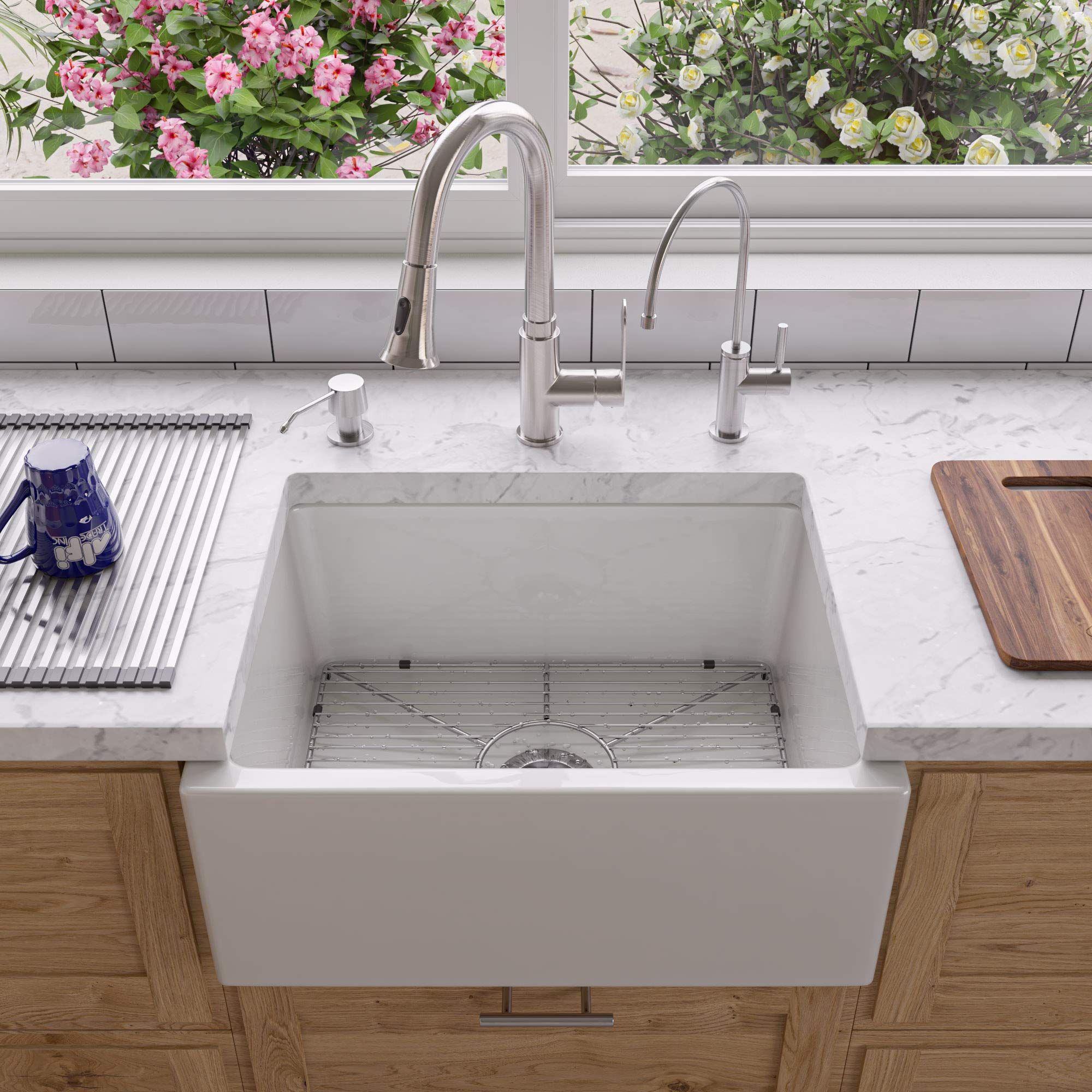 Alfi Brand Ab2418Sb-W Smooth Thick Wall Fireclay Single Bowl Farm Sink, 24, White