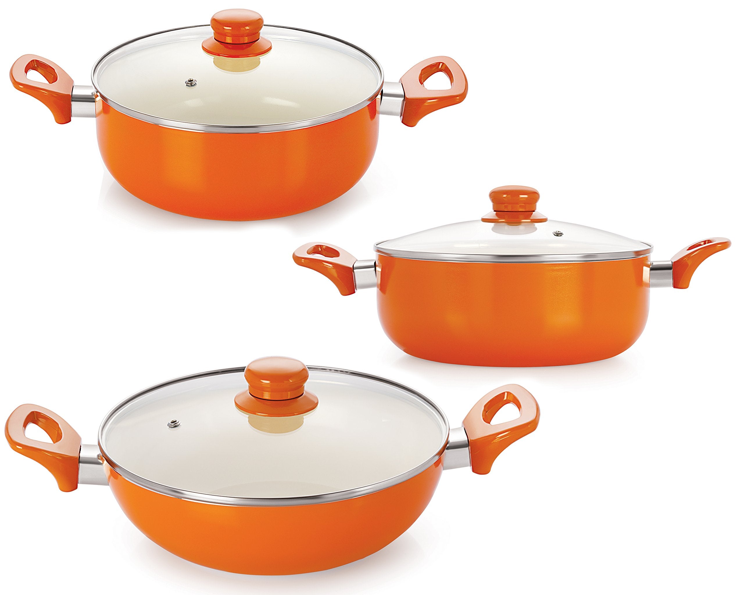 Induction Based Ceramic NonStick Cooking Item Set With Glass Lid