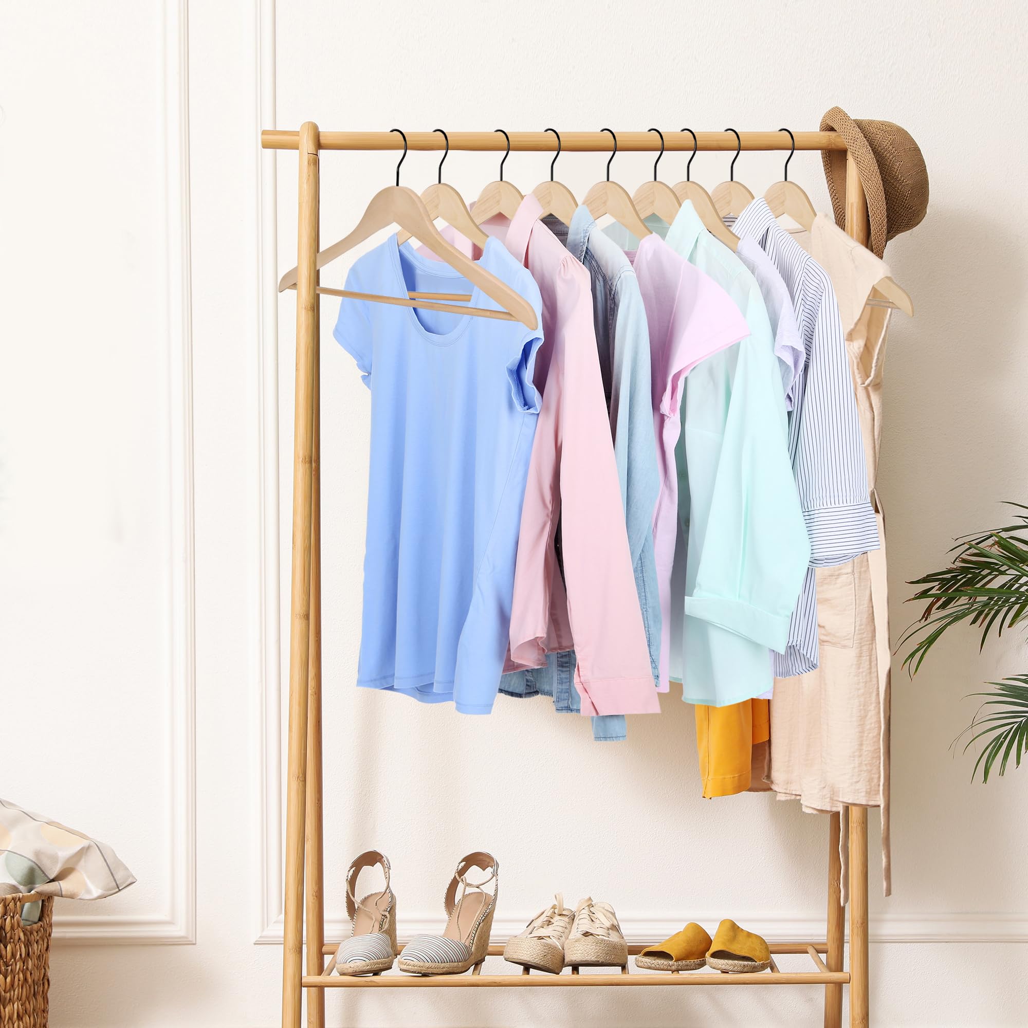 Js Hanger Wooden Coat Hangers, 16 Pack High Grade Wood Suit Hangers With Non Slip Pant Bar - Extra Smooth And Splinter Free, Unv