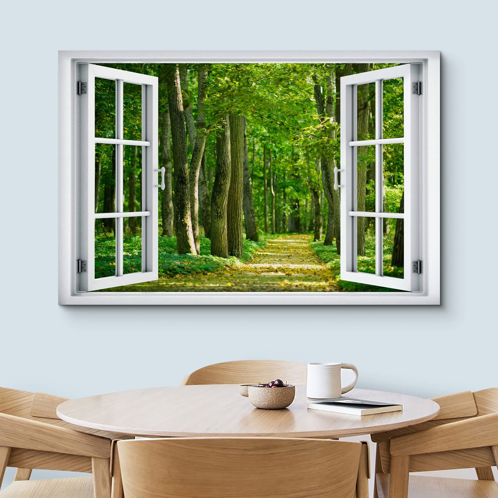 Wall26 Canvas Print Wall Art Window View Trail Path Springtime Green Tree Forest Wilderness Nature Photography Realism Scenic La