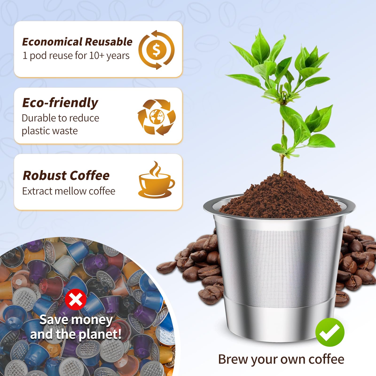 AANQQ 2 Pack Reusable K Cup Coffee Pods for Keurig 1.0 - Stainless Steel, Eco-Friendly, BPA-Free, Silver