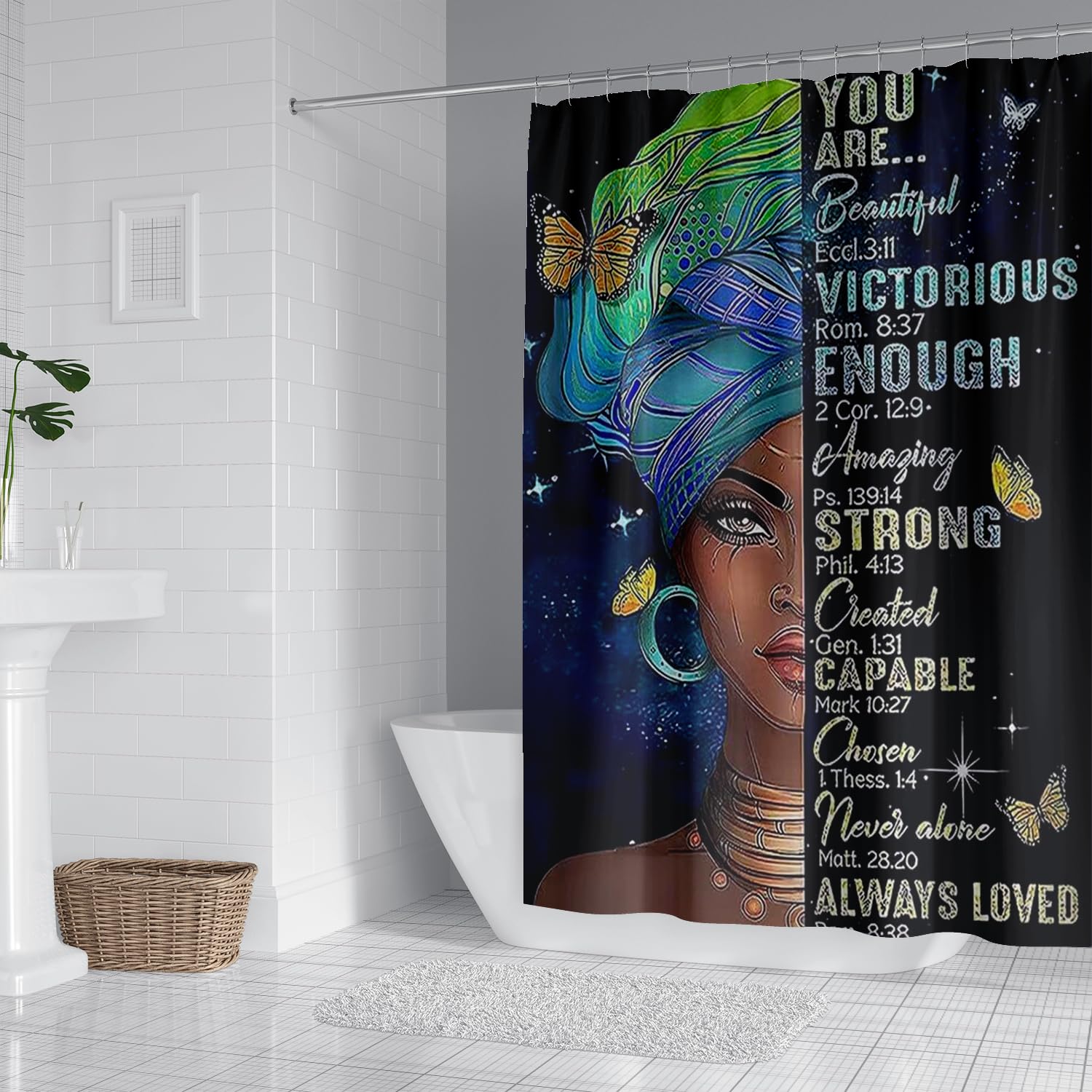 Denifeiya Black Woman Shower Curtain African American Fashion Afro Black Girl Shower Curtains Inspirational Motivational Quotes