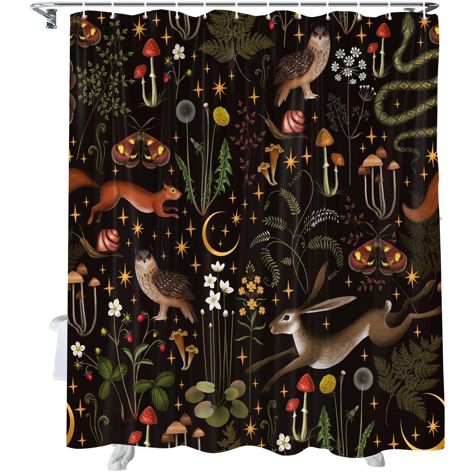 Fairy Rustic Forest Shower Curtain, Boho Cute Funny Gothic Vintage Mushrooms Woodland Wild Animals Butterfly Shower Curtain For