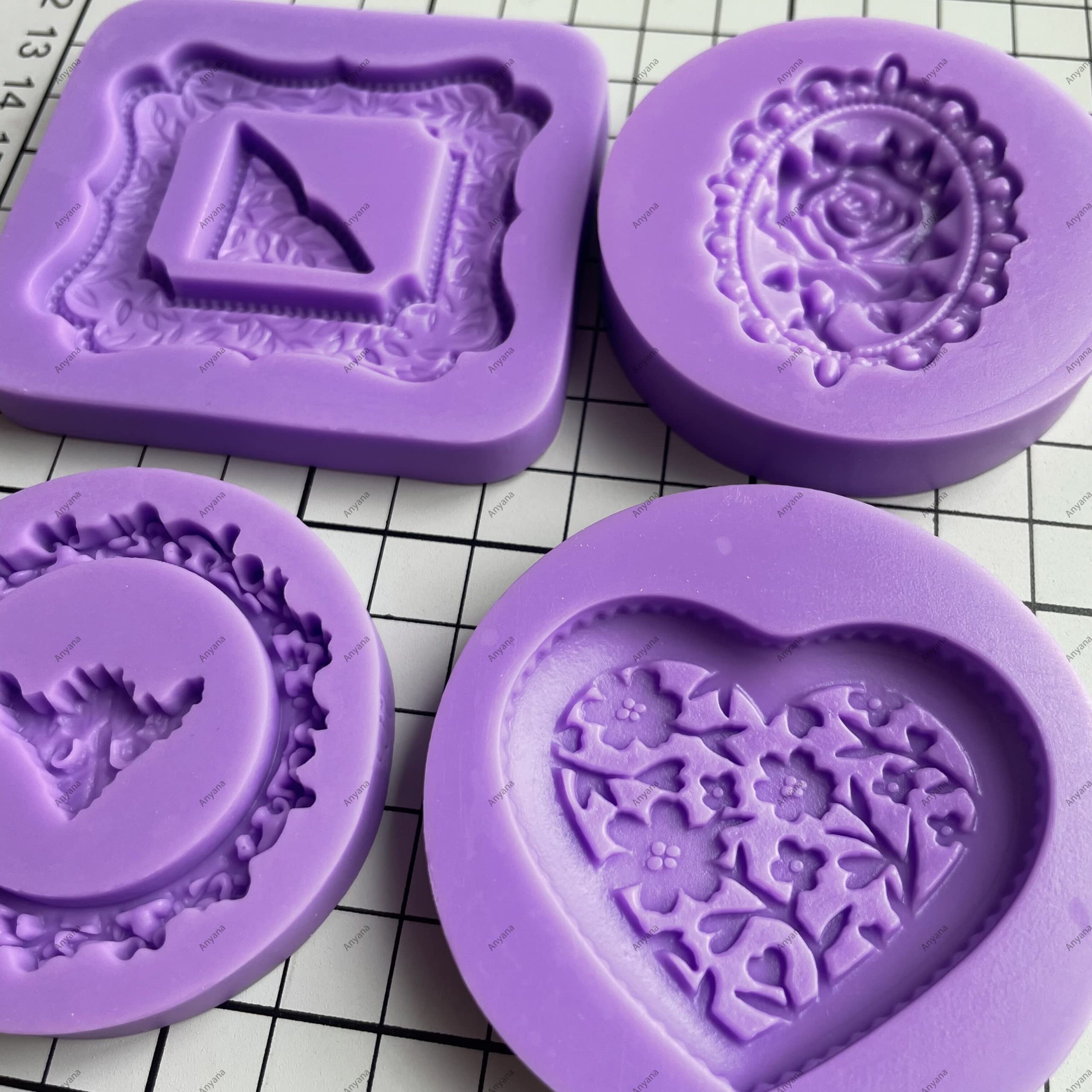 Anyana Mini Wedding Rose Corner Mirror Picture Frame Heart Round Square Oval Mould Cake Fondant Silicone Gum Paste Chocolate Mol