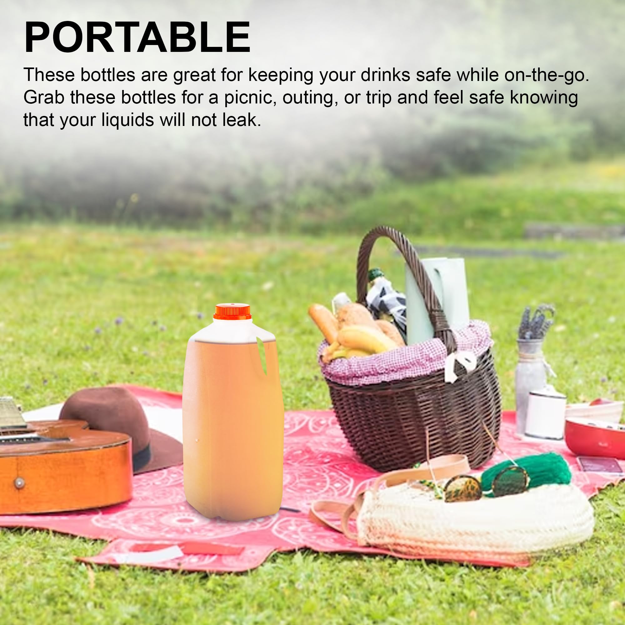 64 Oz. Empty Hdpe Plastic Juice / Milk Bottles With Tamper Evident Caps By Am Bottle Supply- Set Of 6 Bottles And 6 Caps