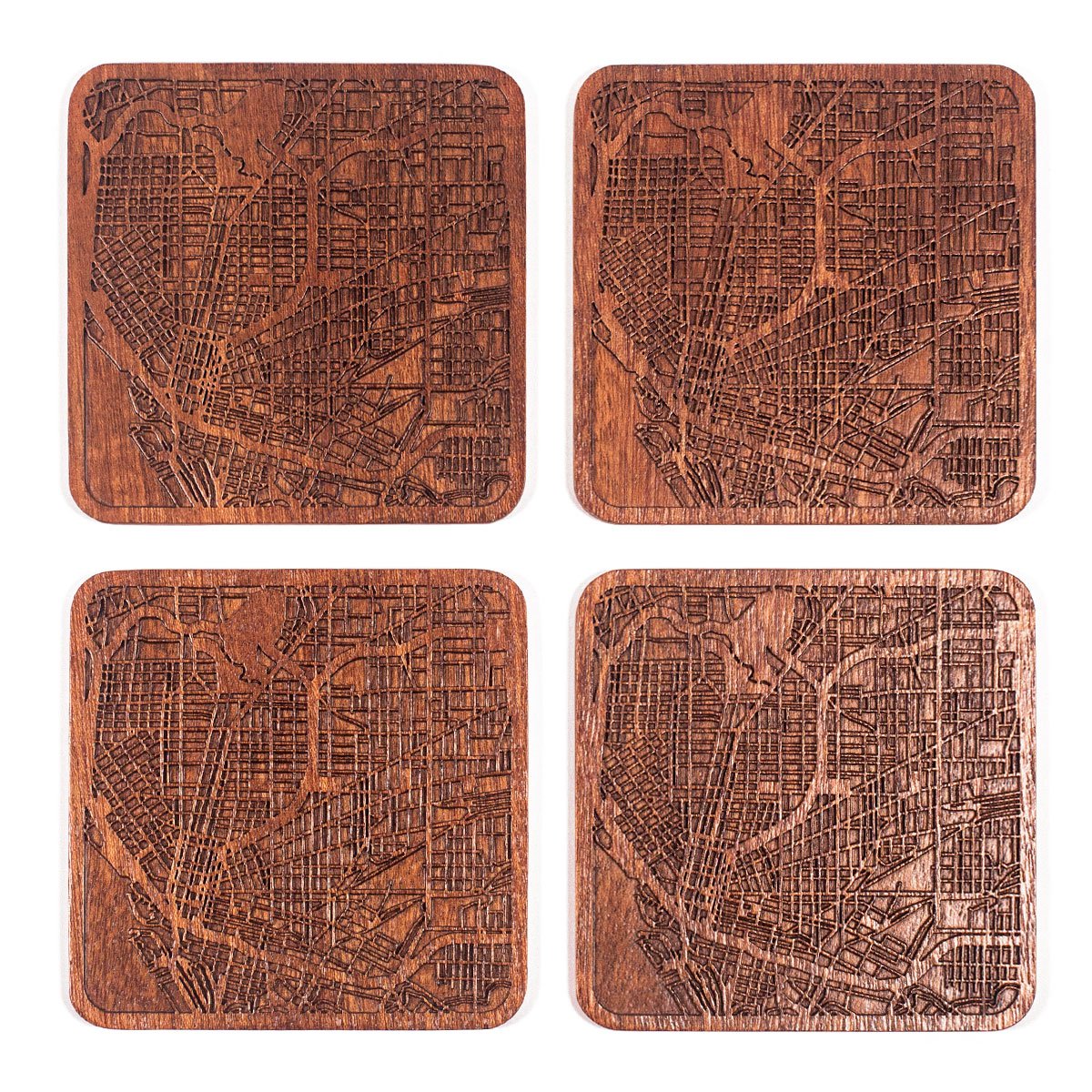 Buffalo, NY Map Coaster by O3 Design Studio, Set of 4, Sapele Wooden Coaster with city map, Multiple city optional, Handmade