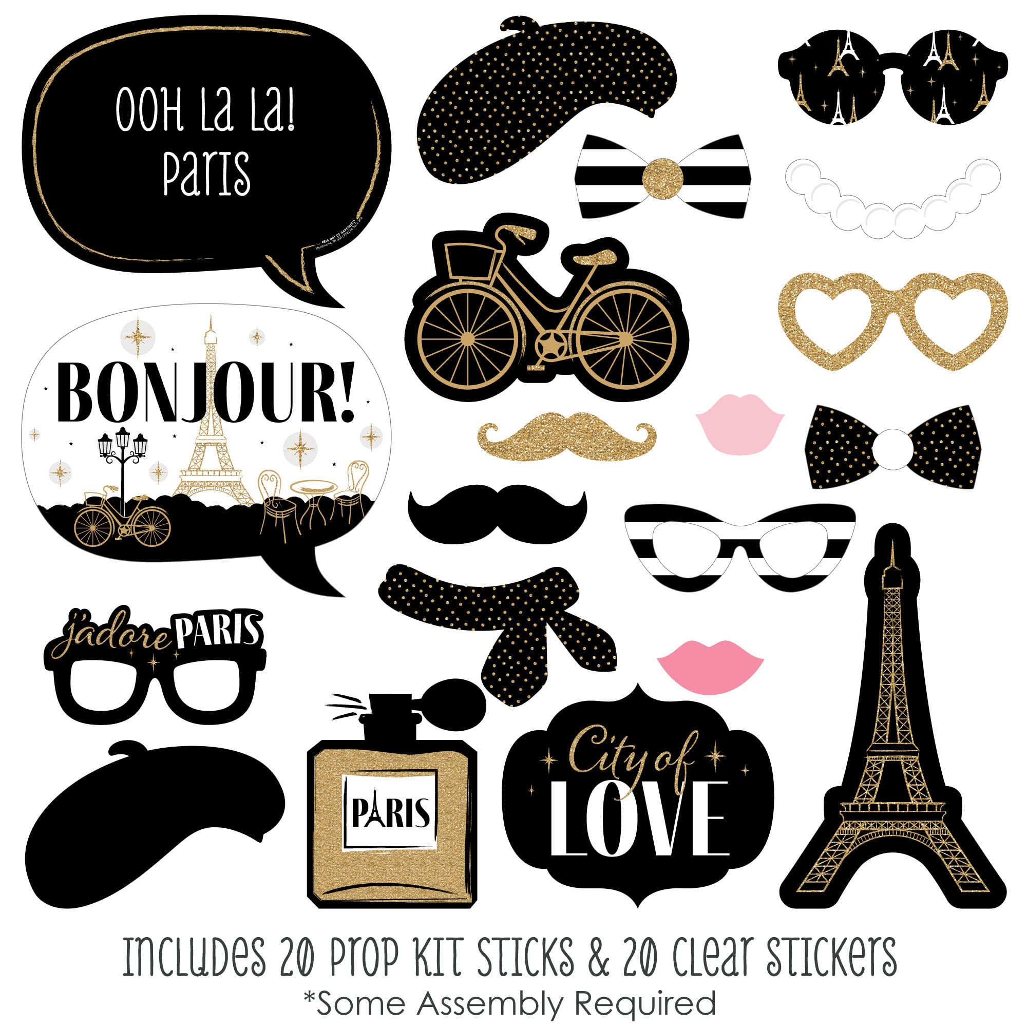 Big Dot Of Happiness Stars Over Paris - Parisian Themed Party Photo Booth Props Kit - 20 Count