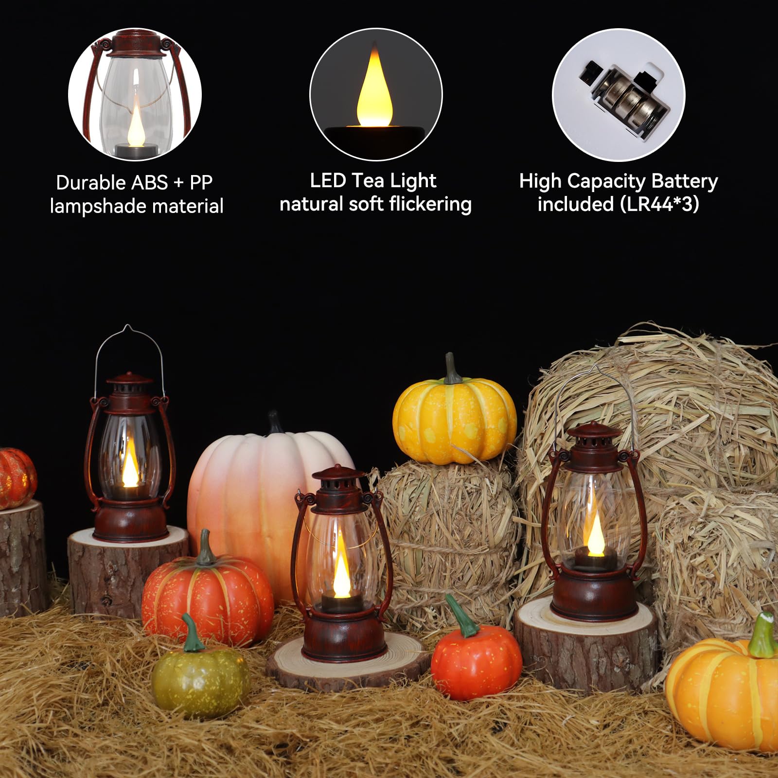 Reperla Red Painted Mini Lanterns 6-Pack - LED Flickering Candle Lanterns for Christmas & New Year, Valentine s, Wedding, Hallow