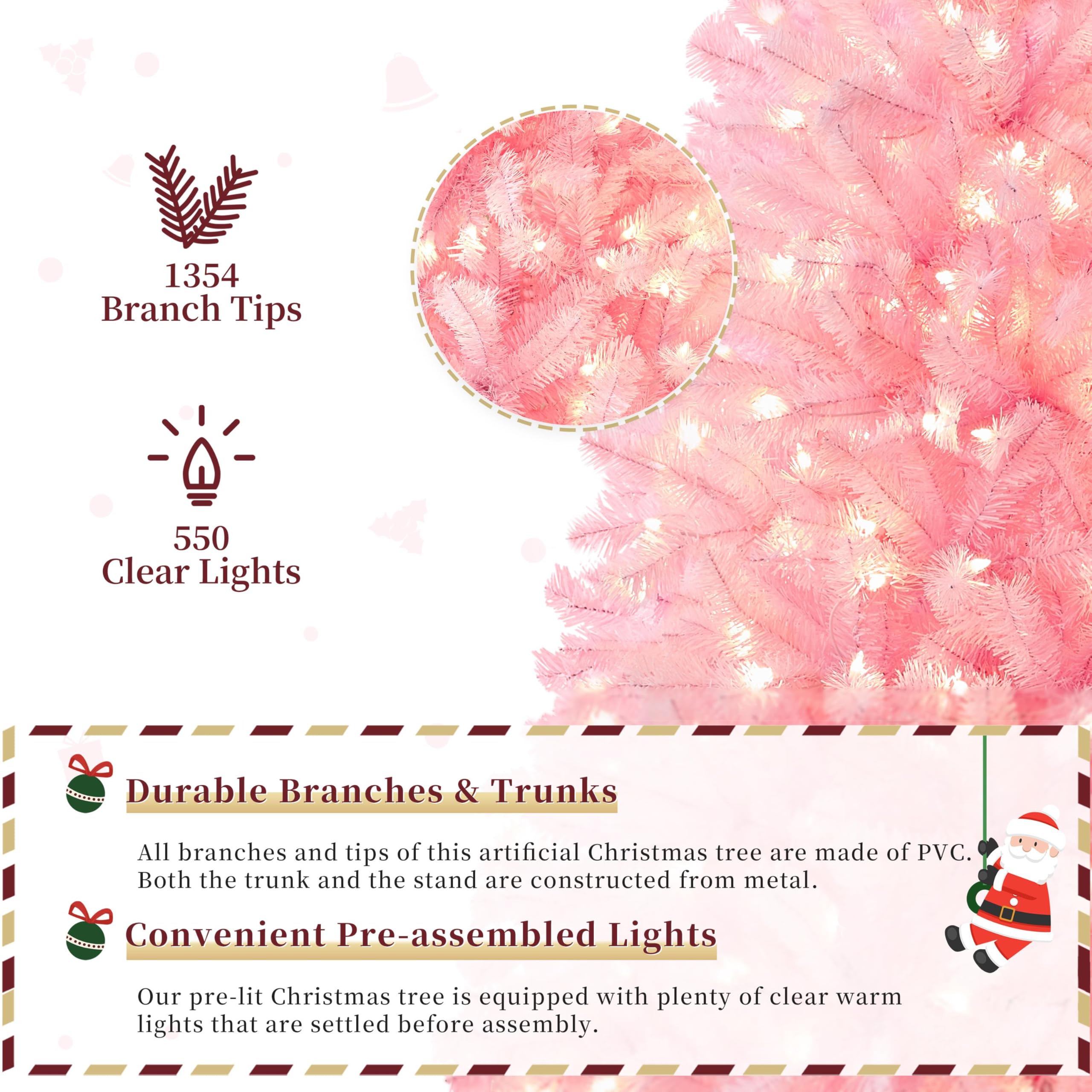 Yaheetech 7.5ft Pre-lit Artificial Hinged Christmas Tree Prelighted Full Holiday Xmas Tree for Home Party Decoration with 550 Wa