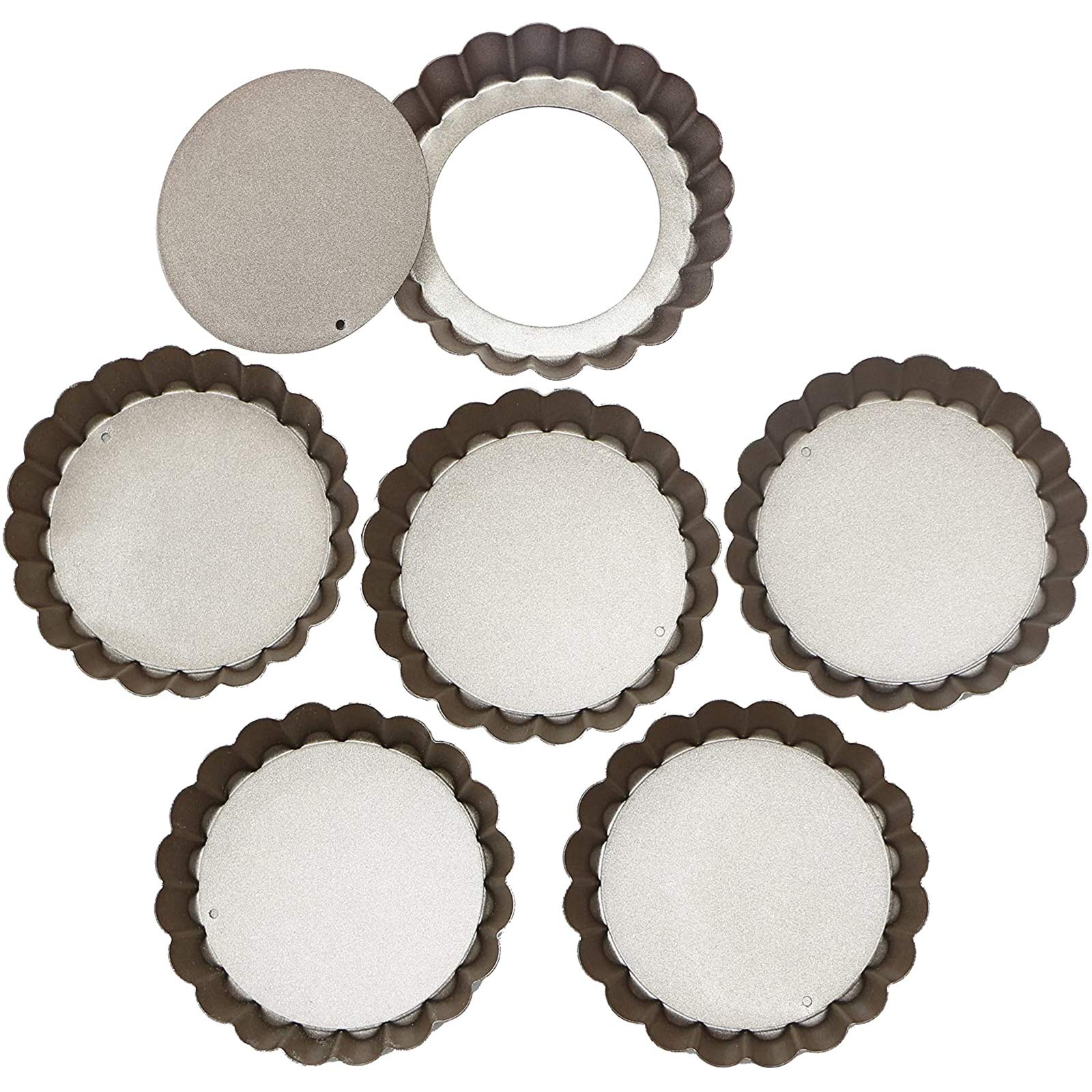 Webake 4 Inch Mini Tart Pan Set Of 6, Non-Stick Small Tart Mold Quiche Pans With Removable Bottom Mini Tart Tins