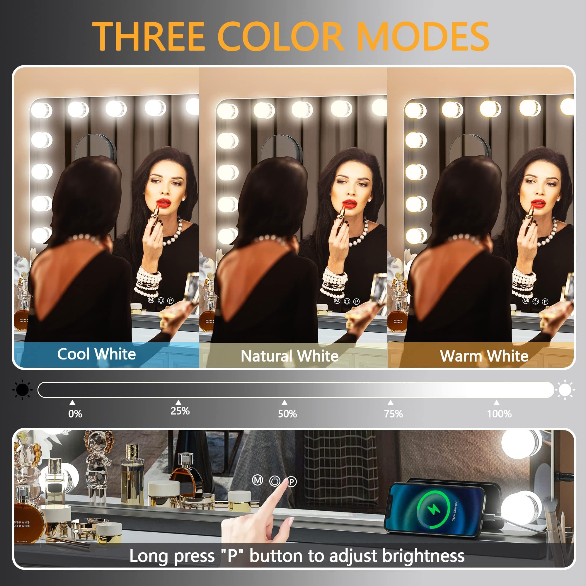 Hasipu Vanity Mirror With Lights, 31.5'' X 23.6'' Hollywood Mirror, Makeup Mirror With 17 Dimmable Bulbs And 10X Magnification,