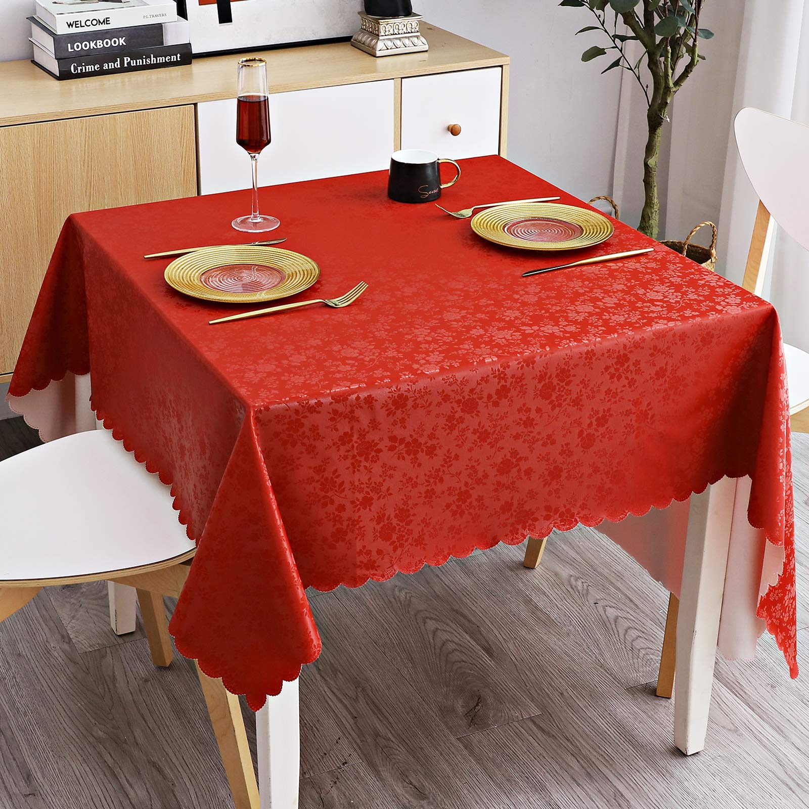 Smiry Square Table Cloth, Waterproof Heavy Duty Vinyl Tablecloths, Wipeable Washable Table Cover For Kitchen And Dining Room (Re