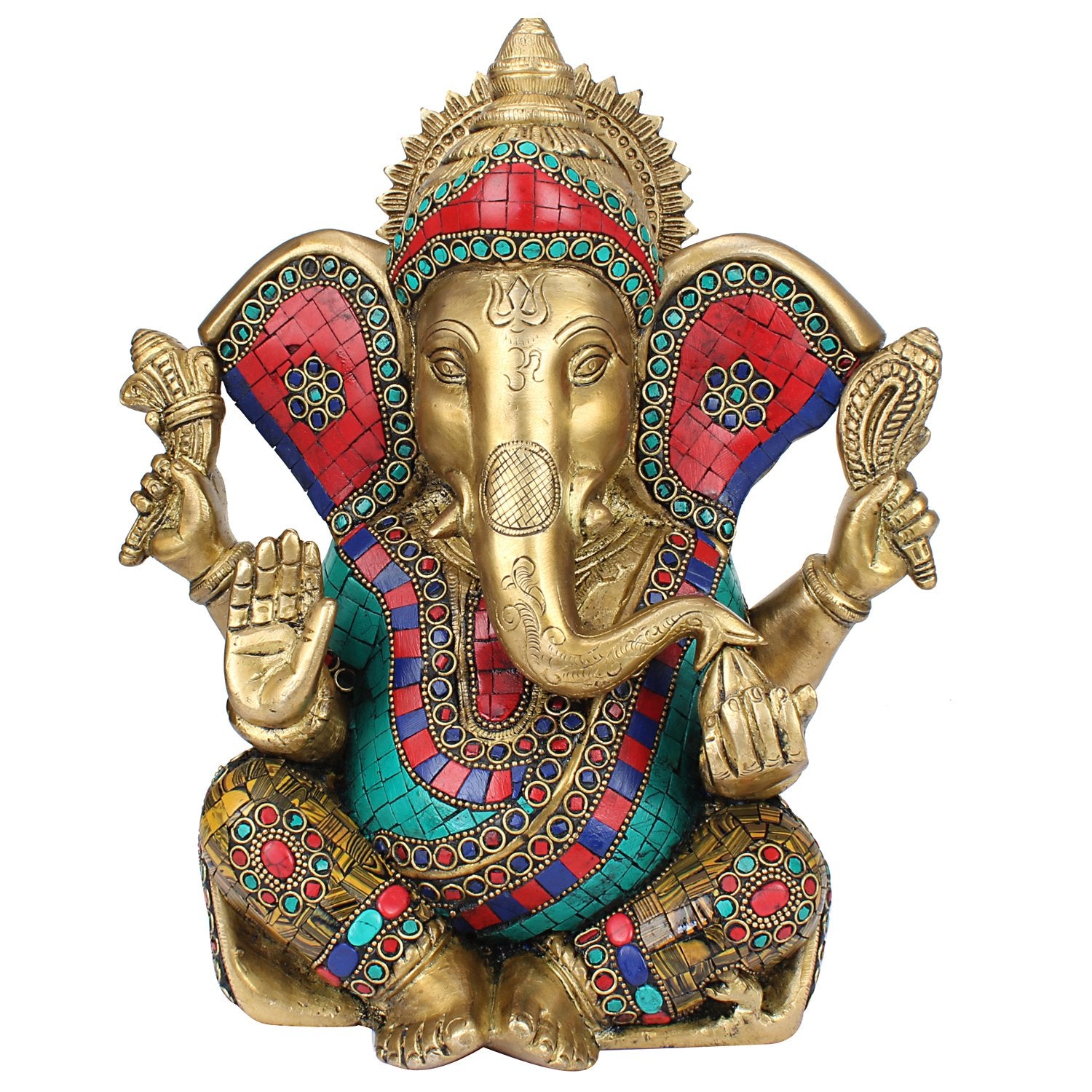Artvarko Large Brass Ganesha Idol Big Ganesh Statue Murti God Ganpati With Multicolor Gemstone Handwork For Home Dcor Gifting (1