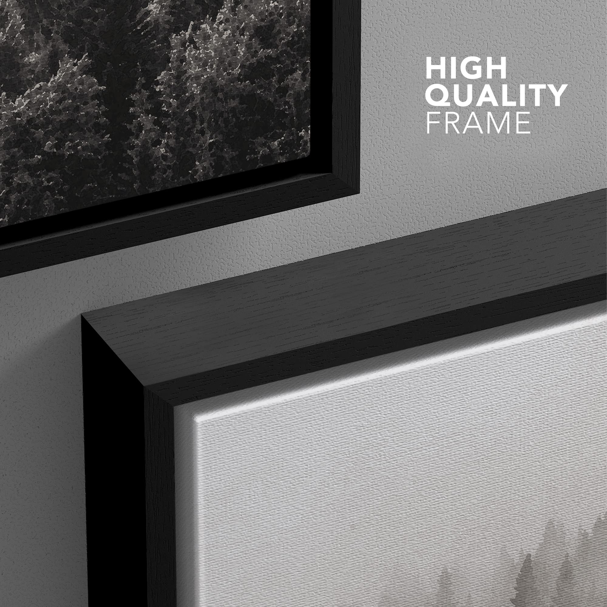 wall26 Framed Canvas Wall Art - Misty Forest in Black and White - Gallery Wrap Modern Home Art  Ready to Hang - 16''x24'' Black