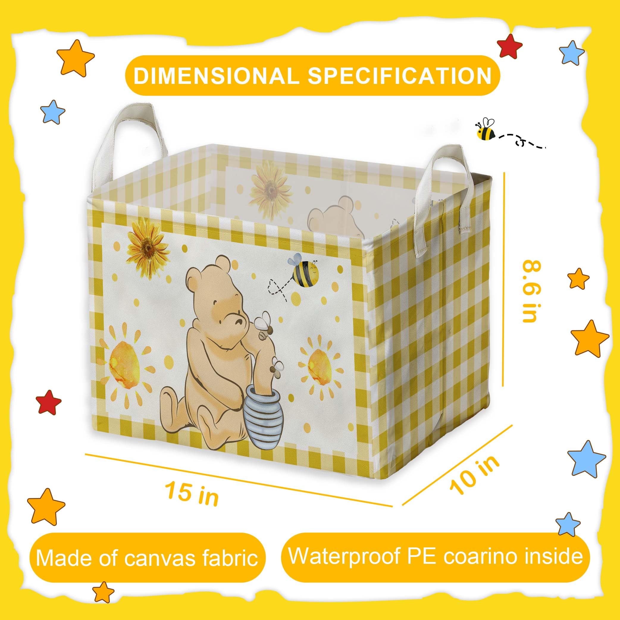 Zsatuiy Winnie Nursery Decor, The Pooh Baby Stuff, Winnie Storage Nursery Basket, Large Squarecanvas Laundry Hamper With A Water