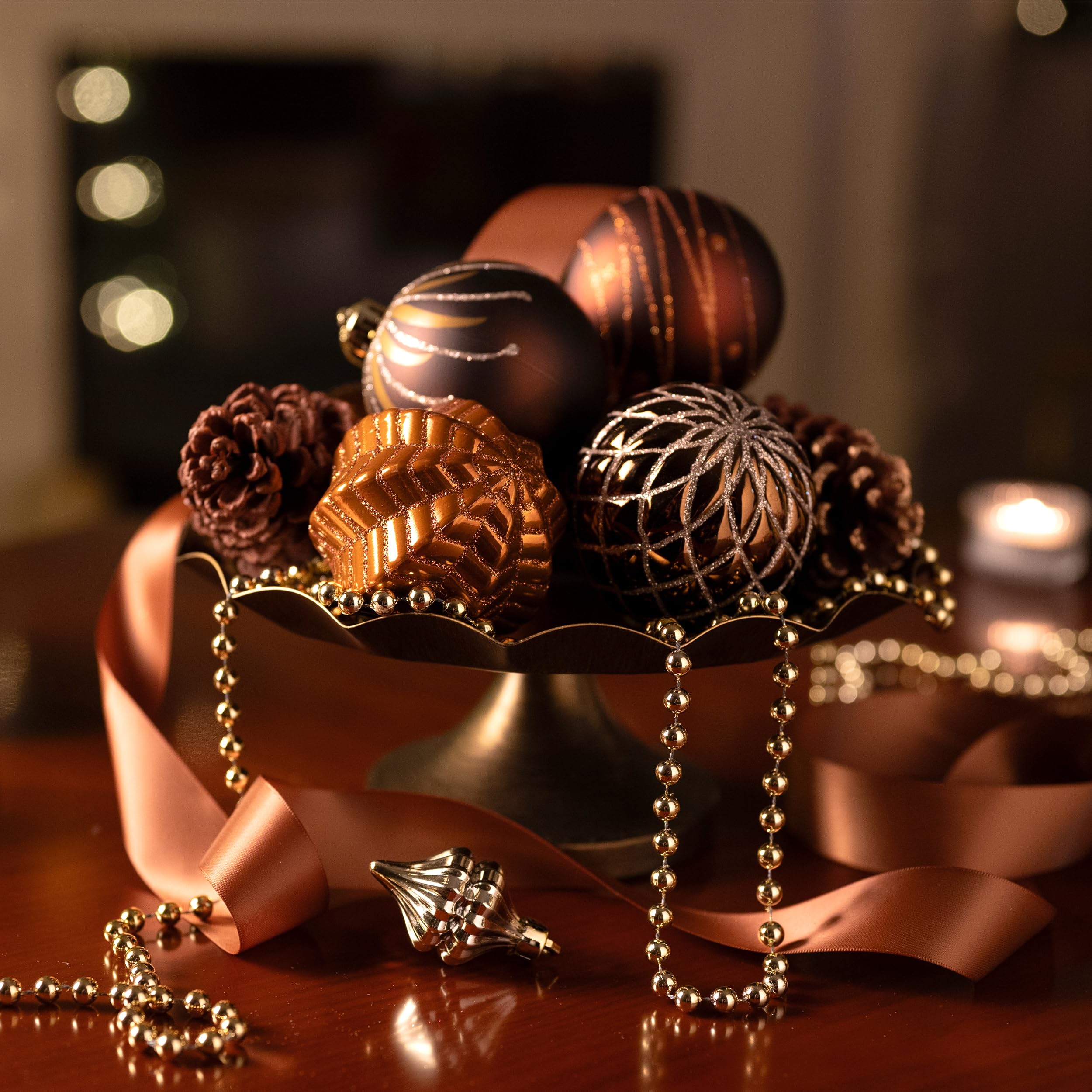 Valery Madelyn Christmas Ornaments Set, 16ct Bronze Copper and Gold Shatterproof Christmas Tree Decorations Ball Ornaments Bulk,