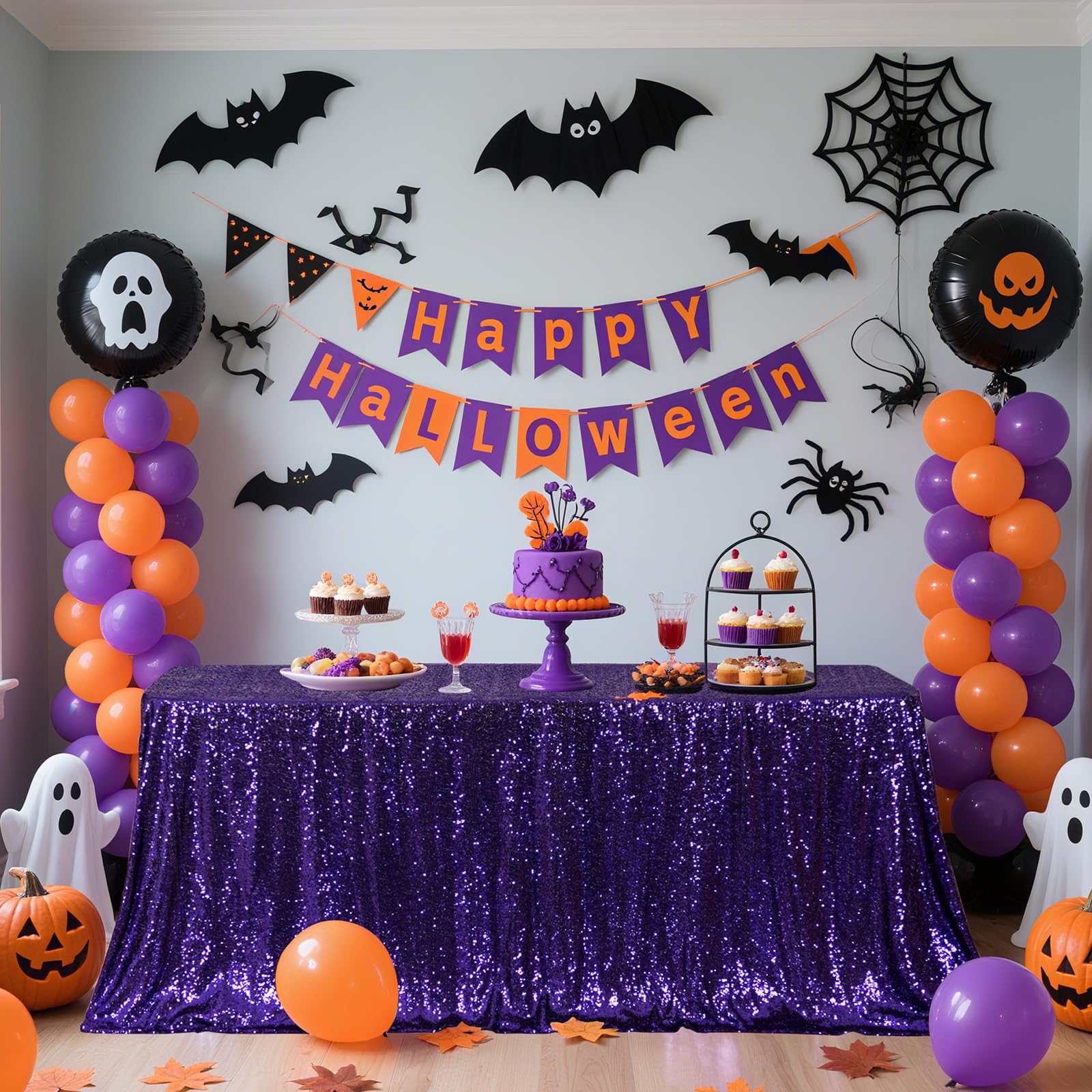Poise3EHome 60?120'' Rectangle Purple Sequin Tablecloth for Party Cake Dessert Table Exhibition Events  Purple