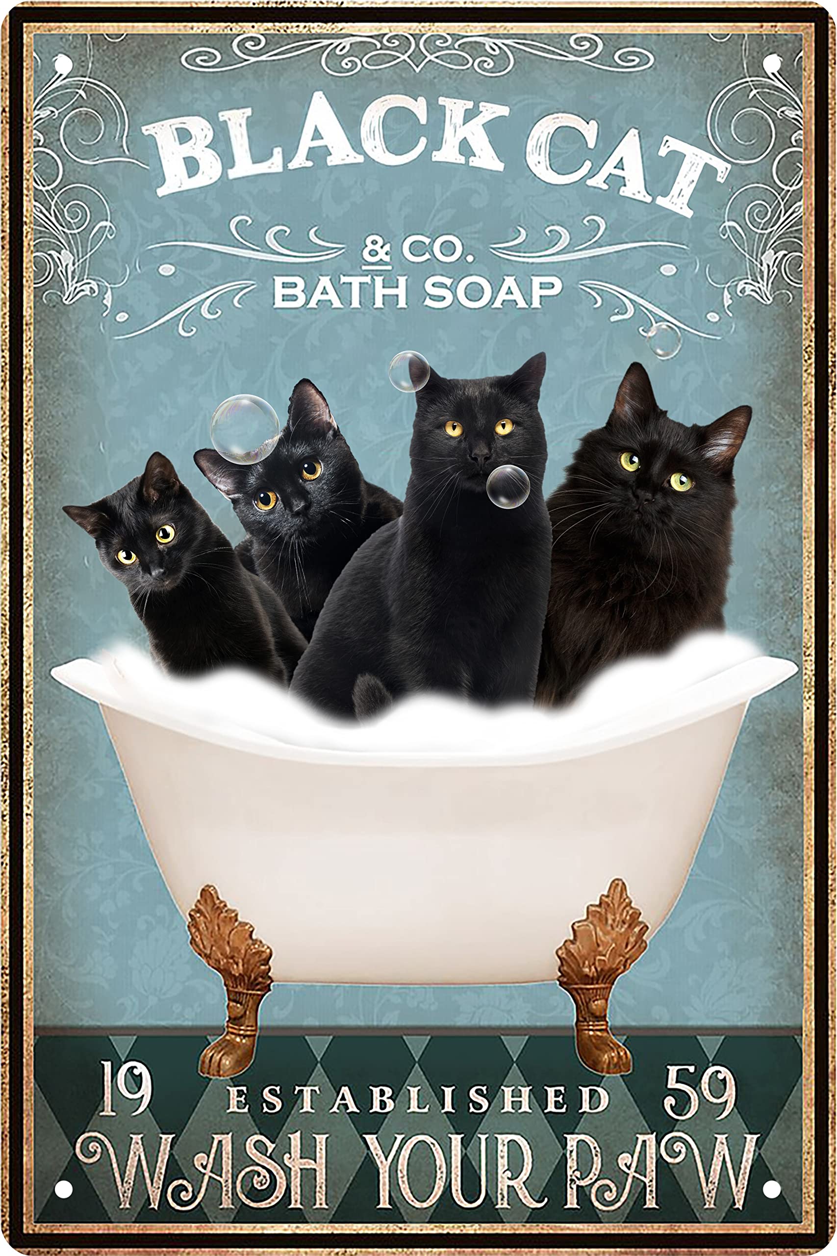 Funny Black Cat Decor Vintage Bathroom And Bathtub Metal Tin Sign Decor Black Cat Lovers Gift Farm Home Bar Bathroom Retro Wall
