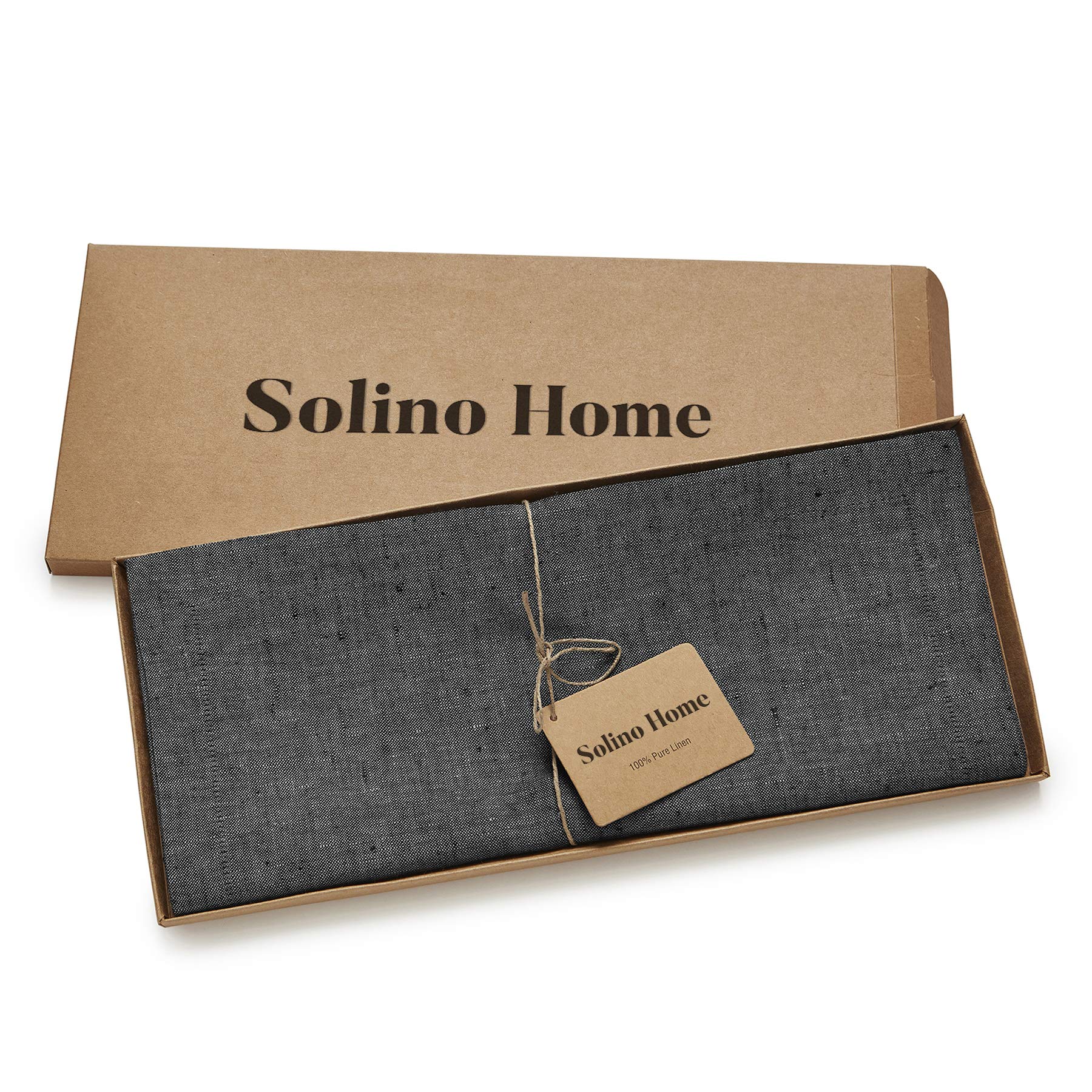 Solino Home Linen Table Runner 120 Inches Long - 100% Pure Linen Charcoal Grey Table Runner 14 X 120 Inch - Machine Washable Din