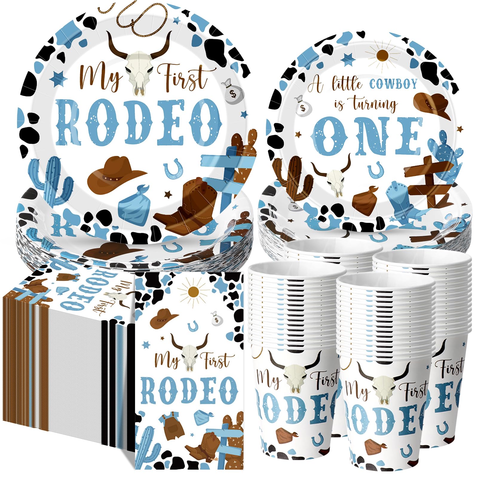 Pickmesh 250 Pcs My First Rodeo Party Decorations Western Cowboy Disposable Tableware Set My First Rodeo Paper Plates Napkins an